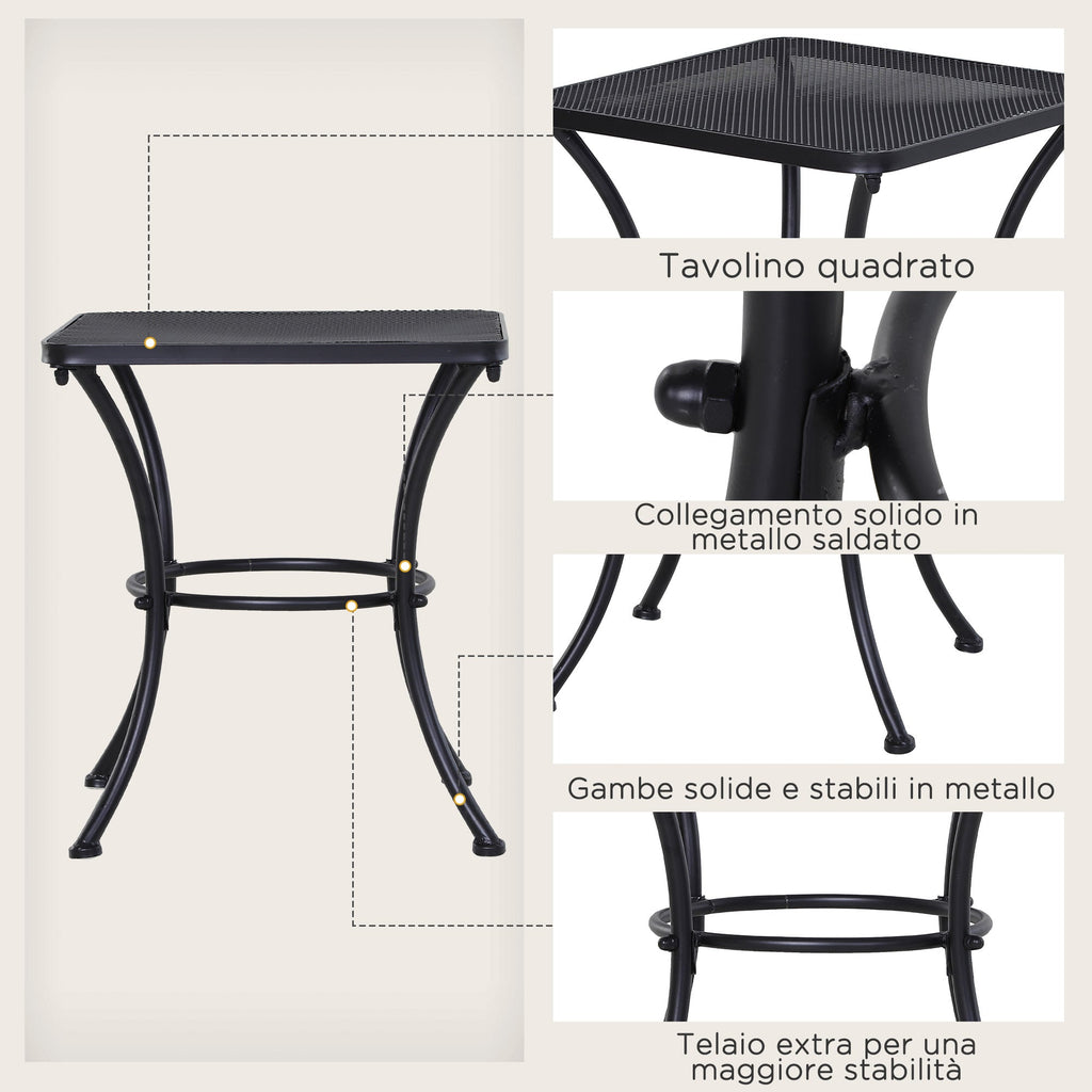 EasyComfort Tavolino da Giardino Quadrato in Acciaio with Piano Traforato, 45x45x50 cm, black