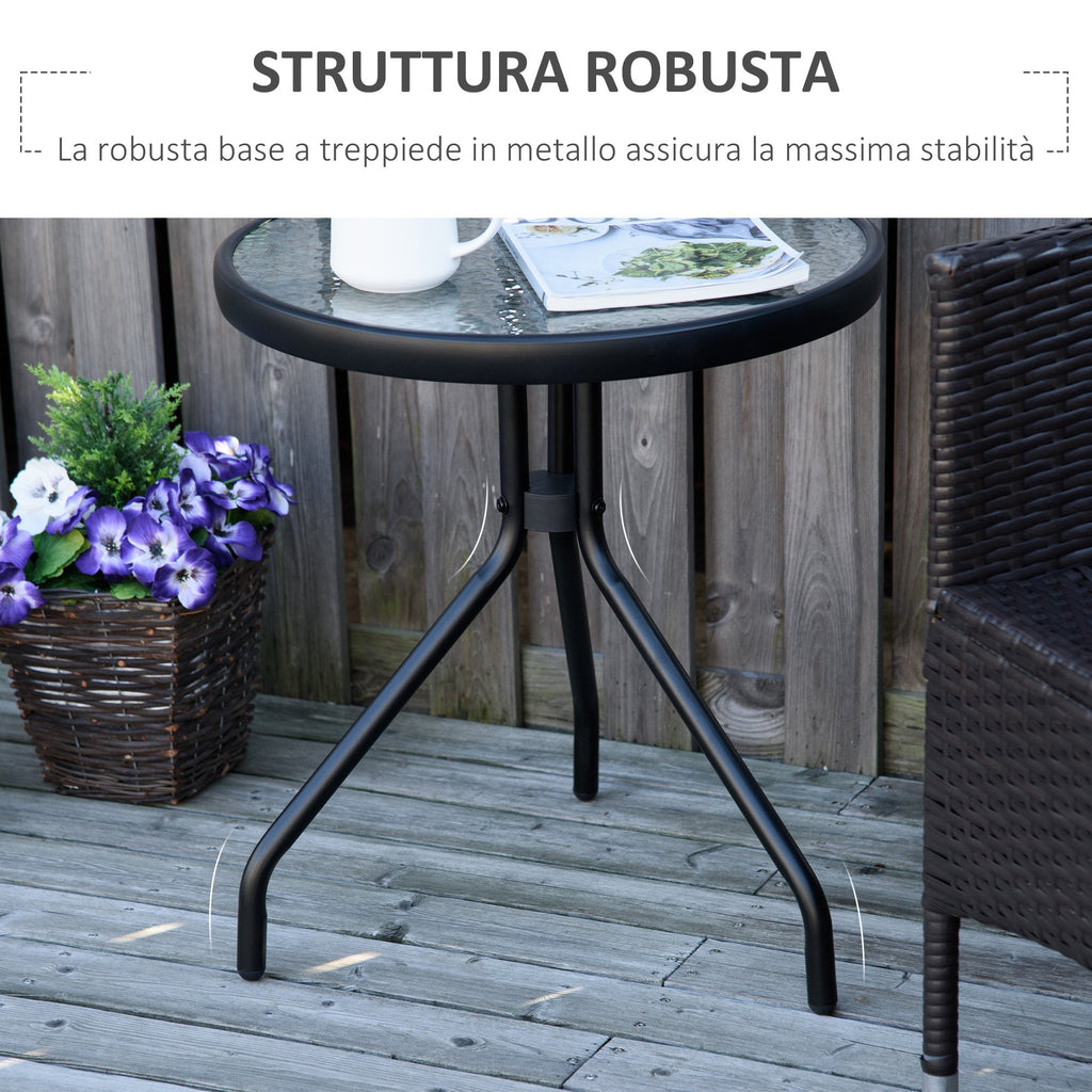 Easycomfort Tavolino da Giardino Rotondo with Ripiano in Vetro e Struttura in Metallo, Φ50x55cm, black