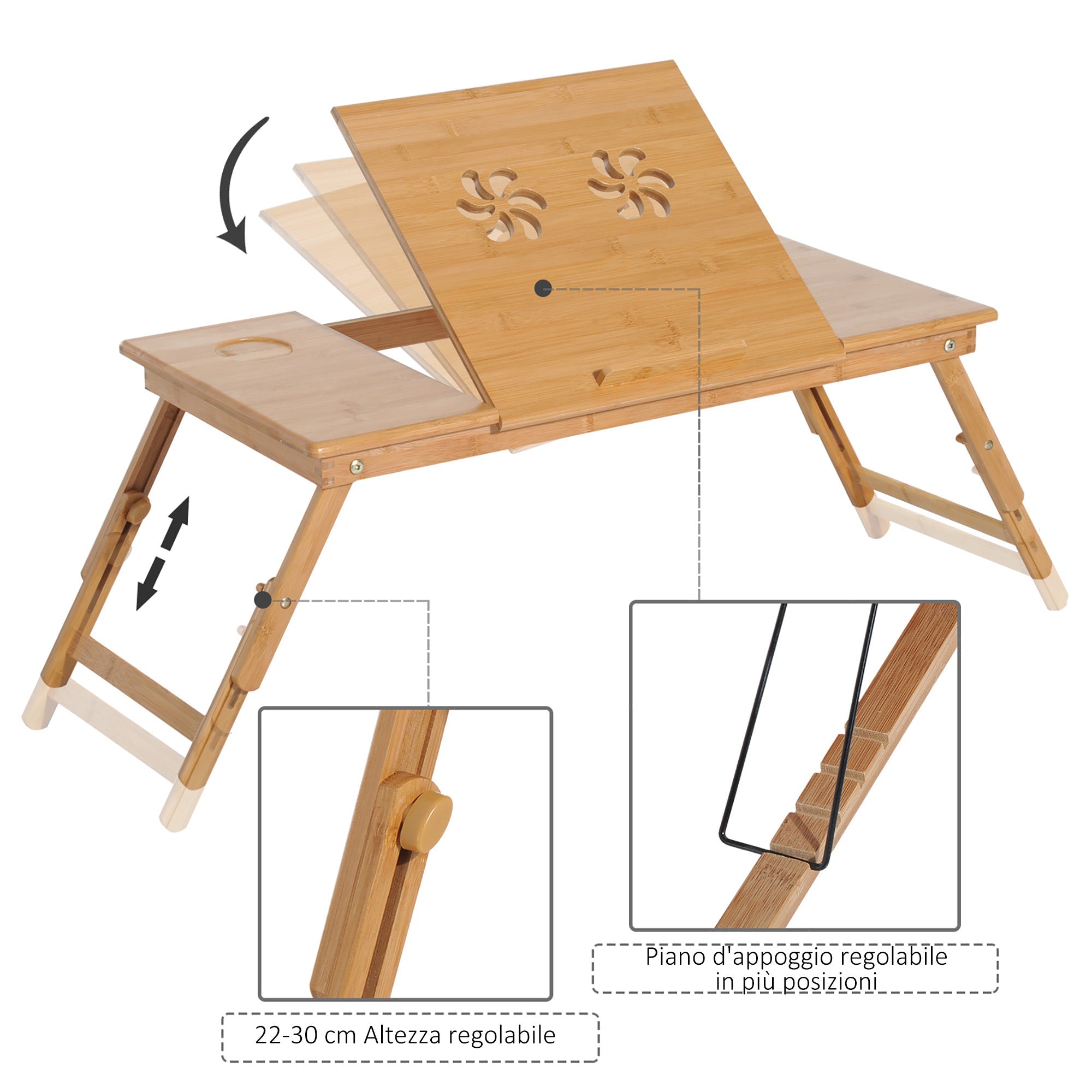 EasyComfort bedtafeltje voor laptop, inklapbaar en verstelbaar 72x35x22-30 cm