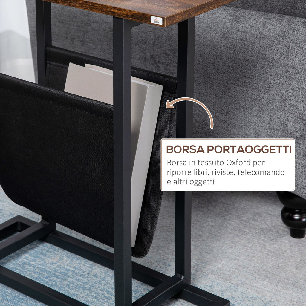 Easycomfort Tavolino da Salotto in Truciolato e Acciaio with Borsa Portaoggetti in Tessuto Oxford, 49x19x55 cm, Marrone e black