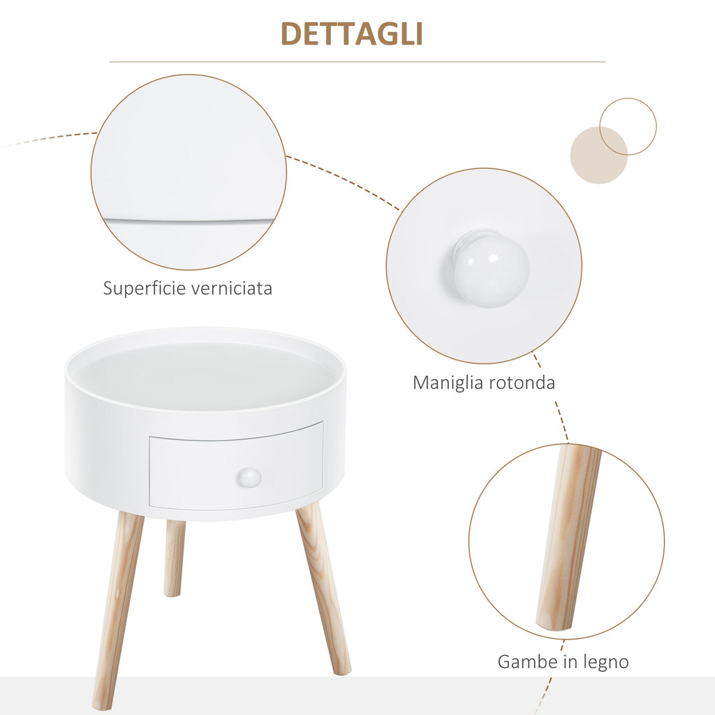 Easycomfort Tavolino da Salotto Moderno in Legno, Tavolino Rotondo with Cassetto, Tavolino da Caffè per Soggiorno e Camera, white