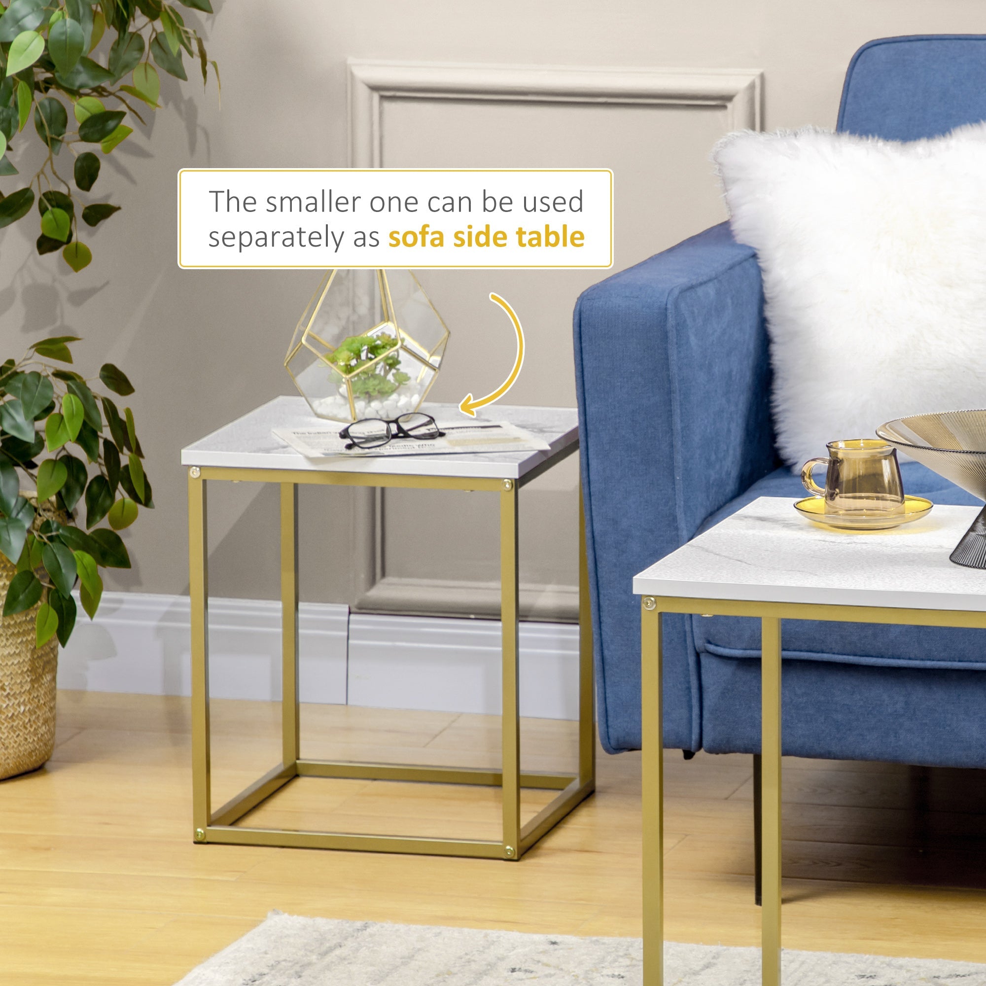 EasyComfort Tavolino da Salotto — Salontafelset 2-delig, stapelbaar, wit/goud
