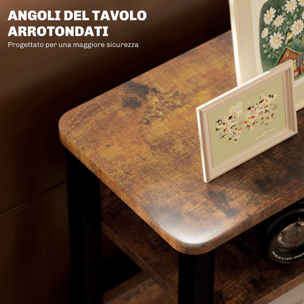 EasyComfort Tavolino da Soggiorno in Stile Industriale with 2 Ripiani, in Legno e Metallo, 46x18x58.5 cm, Marrone