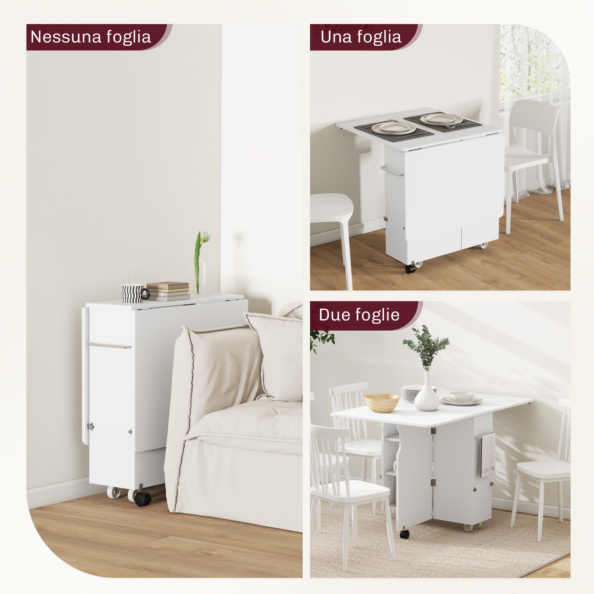 EasyComfort Tavolo a Ribalta vouwtafel met opbergruimte, 130x80x76.5 cm, wit