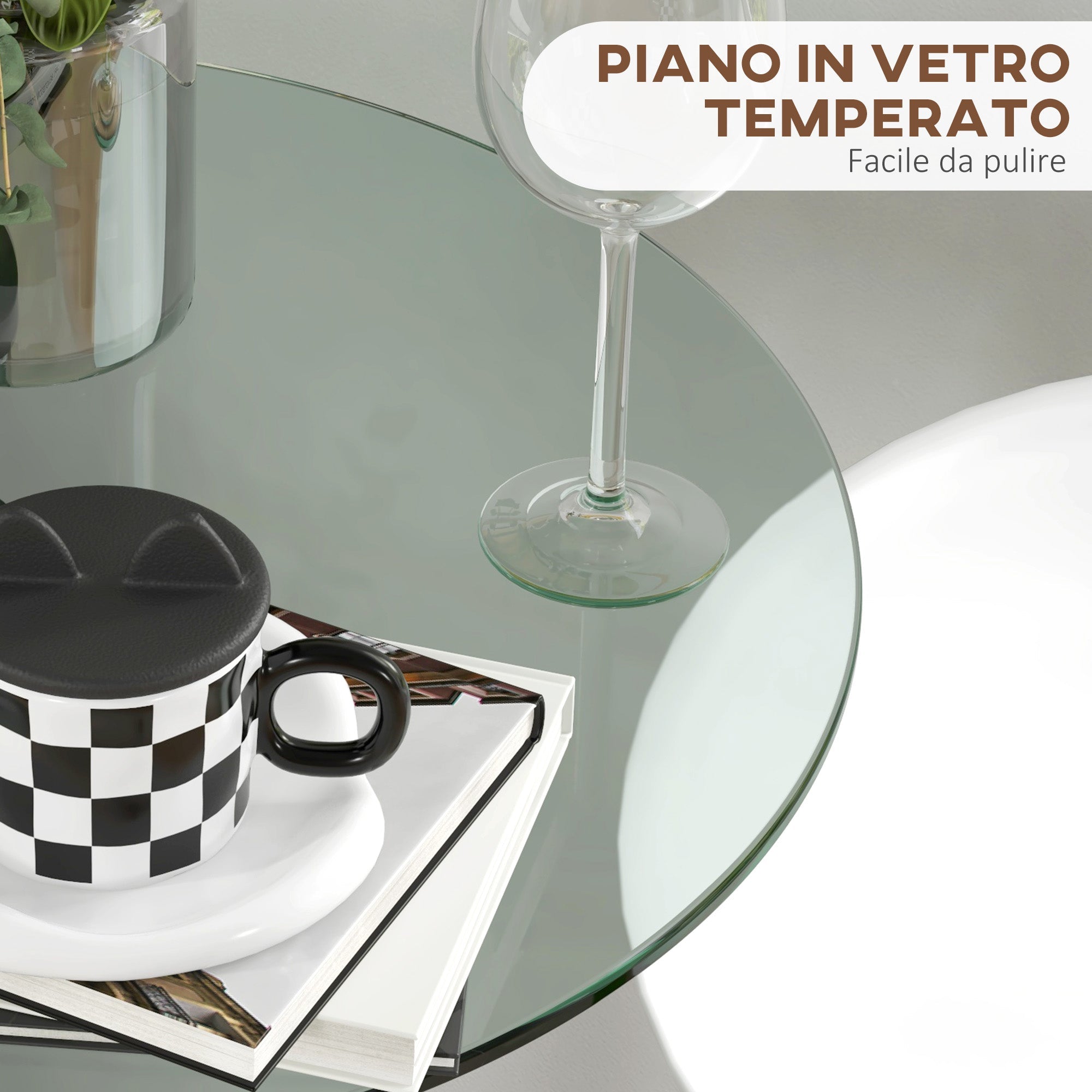 EasyComfort Tavolo Alto da Bar Moderno Rotondo with Base in Acciaio e Piano in Vetro, Ø70x102cm, Trasparente
