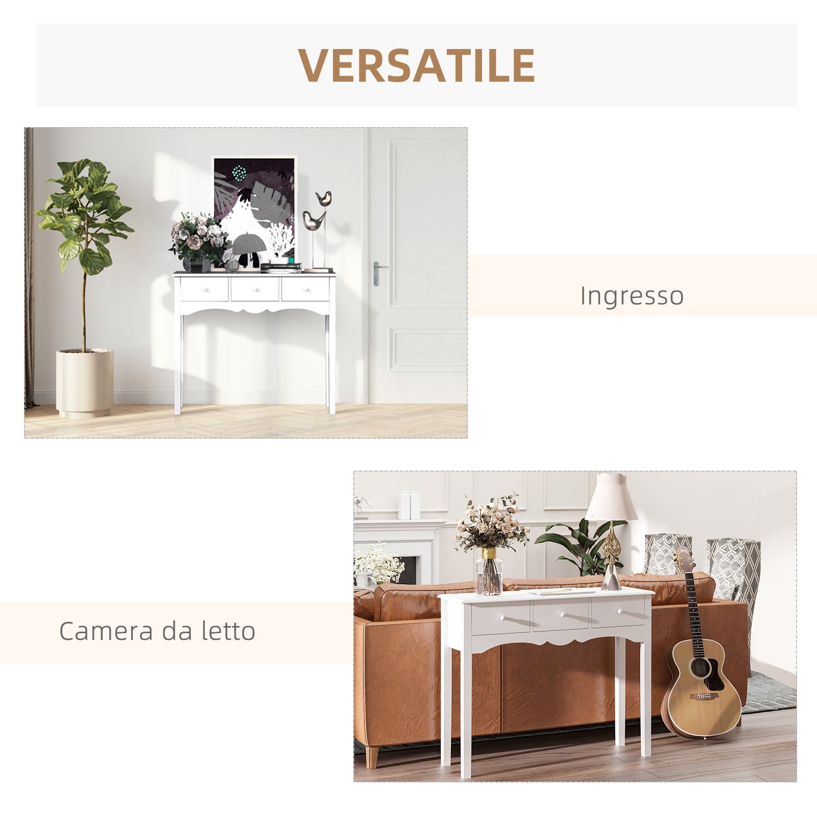 EasyComfort Tavolo Consolle Moderno - consoletafel MDF, 3 lades, 100x32x85 cm, wit
