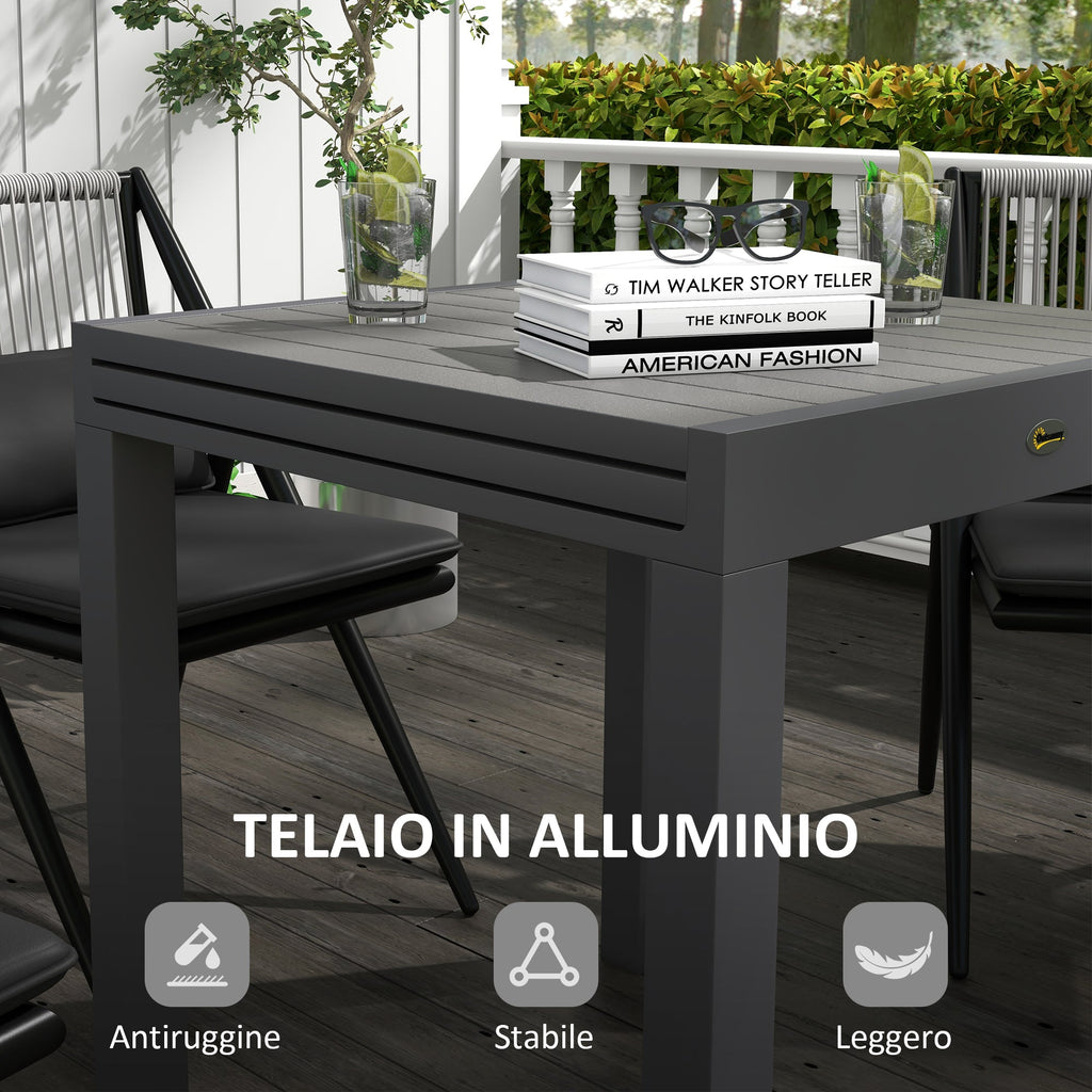EasyComfort uittrekbare tuintafel 4–6 personen, 81/162x80x75 cm, grijs