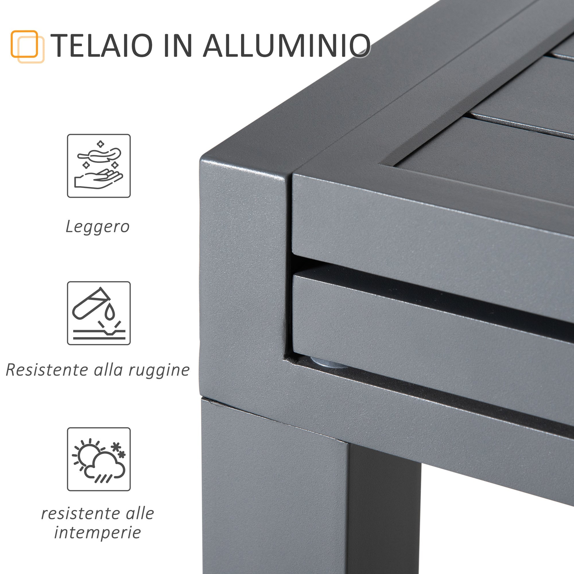 EASYCOMFORT Extendable Garden Table for 8-10 People, in Aluminium, 135-270x90x75cm, Gray