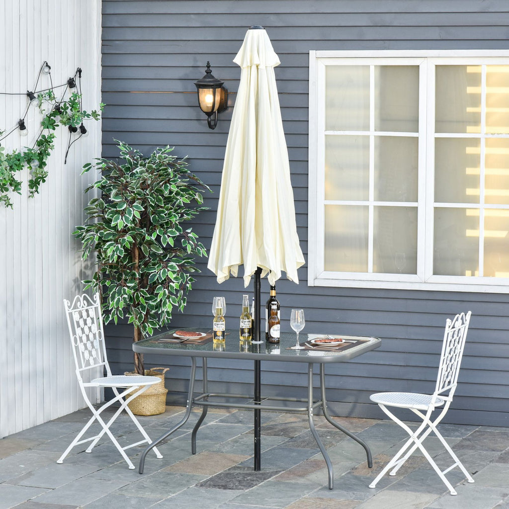 Easycomfort Tavolo da Giardino with Foro per Ombrellone, Arredamento da Esterno in Metallo e Vetro 120x80x70cm Grigio