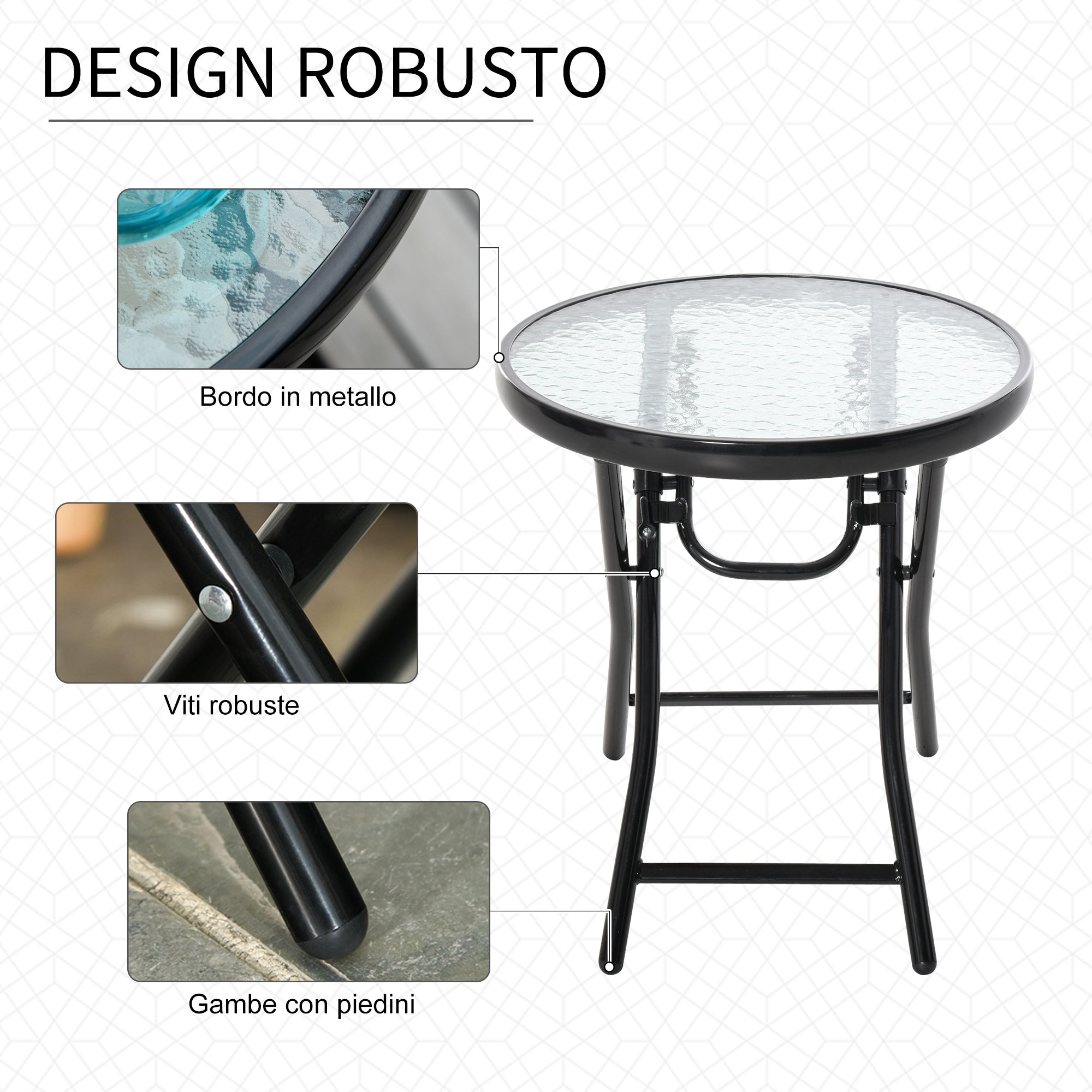 Easycomfort Tavolo da Giardino Pieghevole in Metallo, Tavolino da Giardino Piccolo with Ripiano in Vetro e Blocco di Sicurezza, Φ45x50cm black
