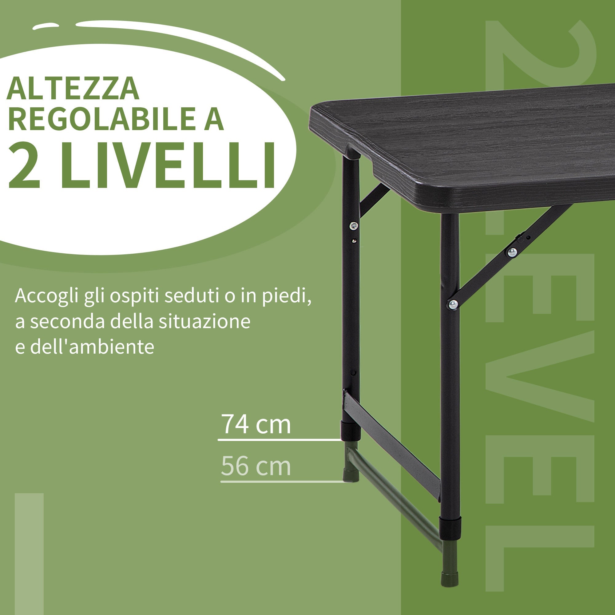 EasyComfort inklapbare tuintafel 4-persoons 118x60 cm – 2 hoogtes