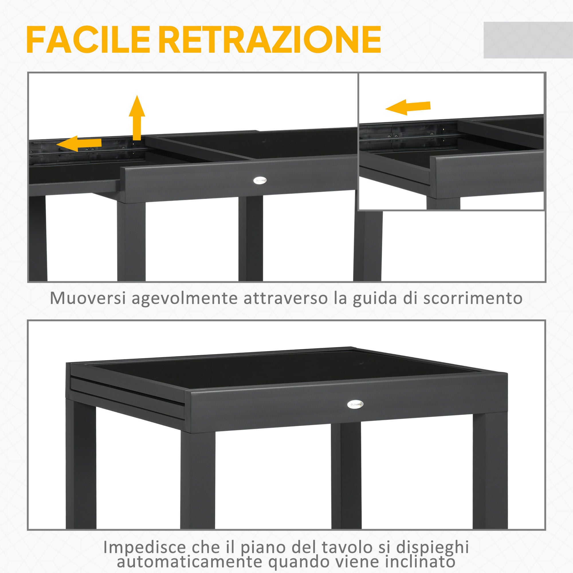 EasyComfort Tavolo da Pranzo Allungabile da Giardino with Piano in Vetro e Alluminio, 80-160x80x75 cm, black