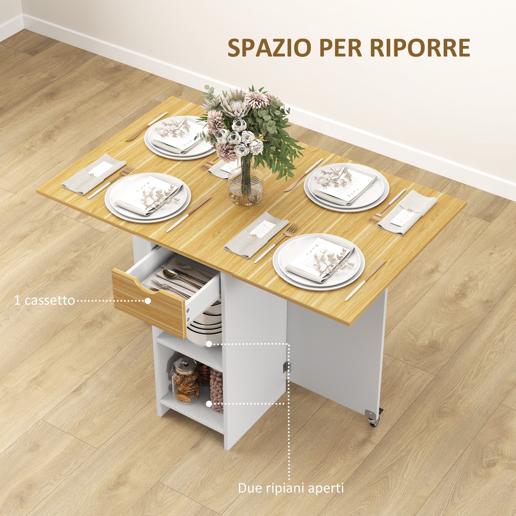 EasyComfort Opvouwbare eettafel 2–4 personen met 2 uitslaande bladen, lade, eik