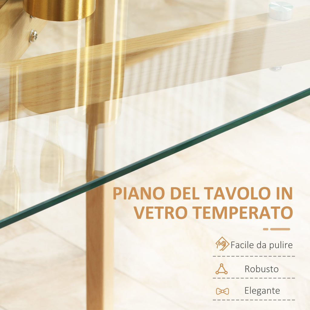 Easycomfort Tavolo da Pranzo Rettangolare per 4 Persone max, in Acciaio with Piano in Vetro Temperato, 120x60x76 cm