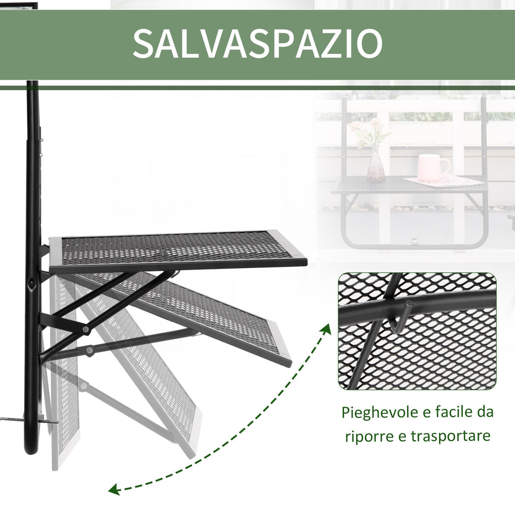 Easycomfort Tavolo da Ringhiera Pieghevole e Regolabile in Metallo, 60x60x57-72cm, black