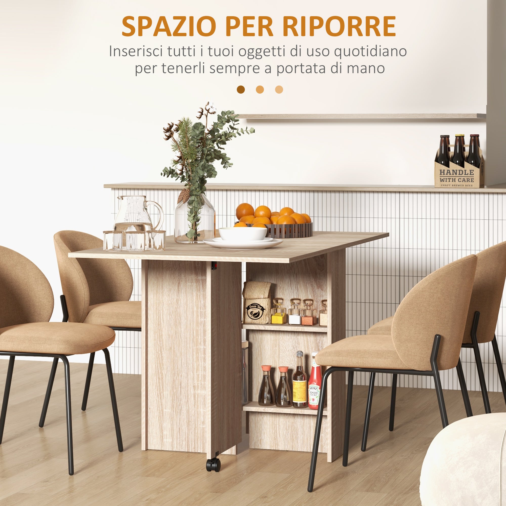 EasyComfort Tavolo Pieghevole opvouwbare tafel voor 6 personen, naturel hout