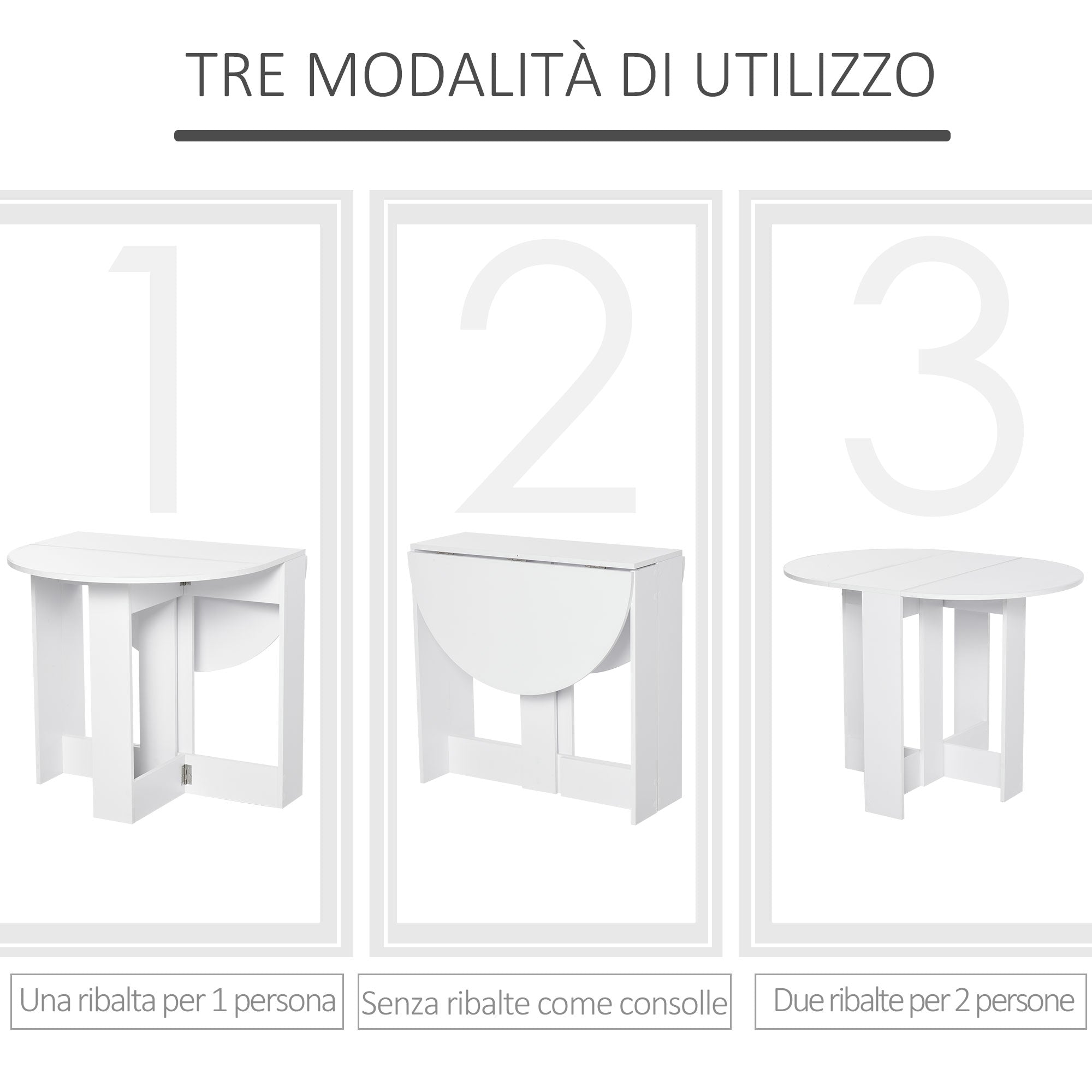 Easycomfort Tavolo Pieghevole da Pranzo a 2 Ribalte, Tavolo da Pranzo Allungabile in Legno Salvaspazio per Cucina e Soggiorno, 104x76x73.7 cm, white