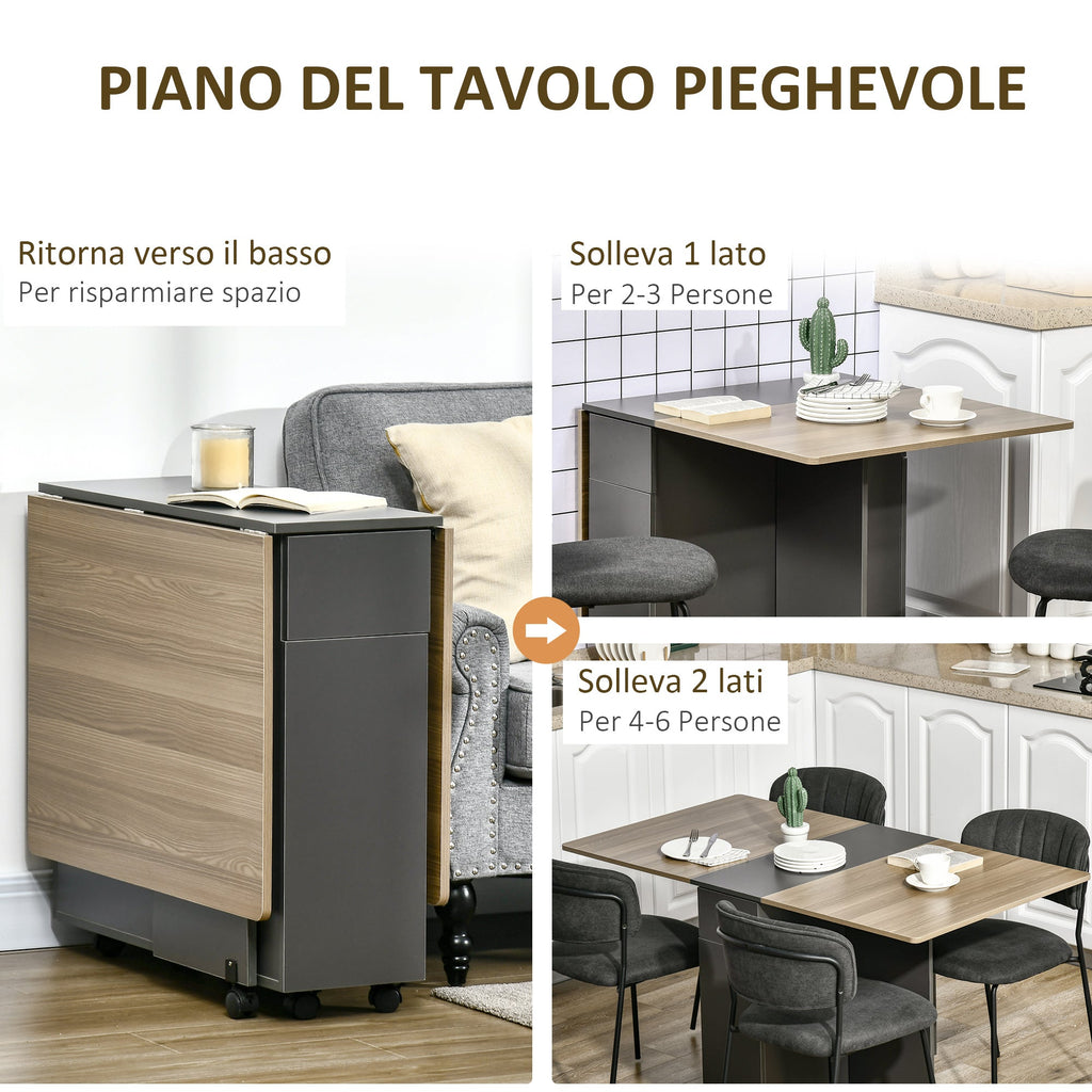 Easycomfort Tavolo Pieghevole da Pranzo in Truciolato with 2 Cassetti, 1 Armadietto, max. 6 Persone, 140x76x76 cm