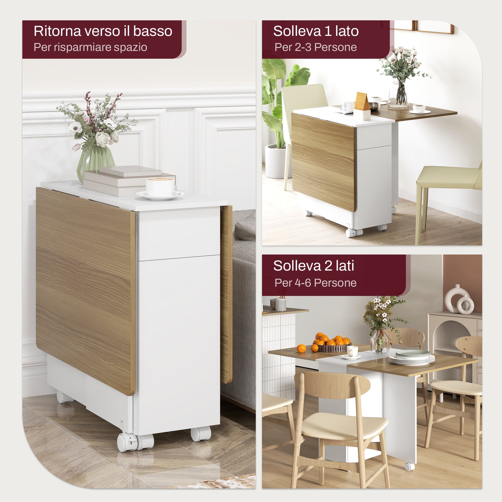 EasyComfort Uitklapbare tafel met 2 laden en kastje, 140x76x74 cm