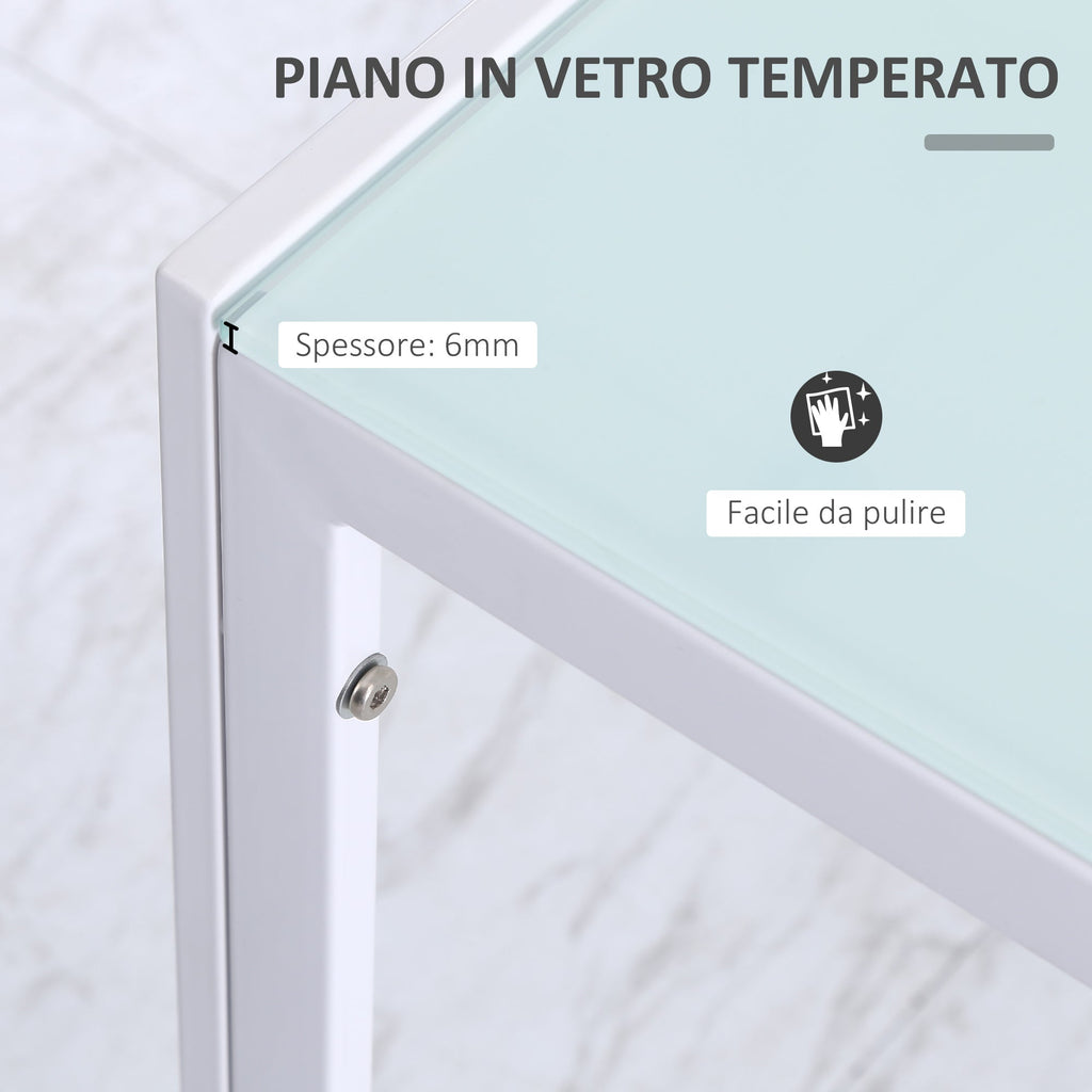 Easycomfort Tavolo Rettangolare da 4 Persone per Cucina e Soggiorno, Tavolo Moderno in Metallo e Vetro Temperato, 120x60x75 cm, white