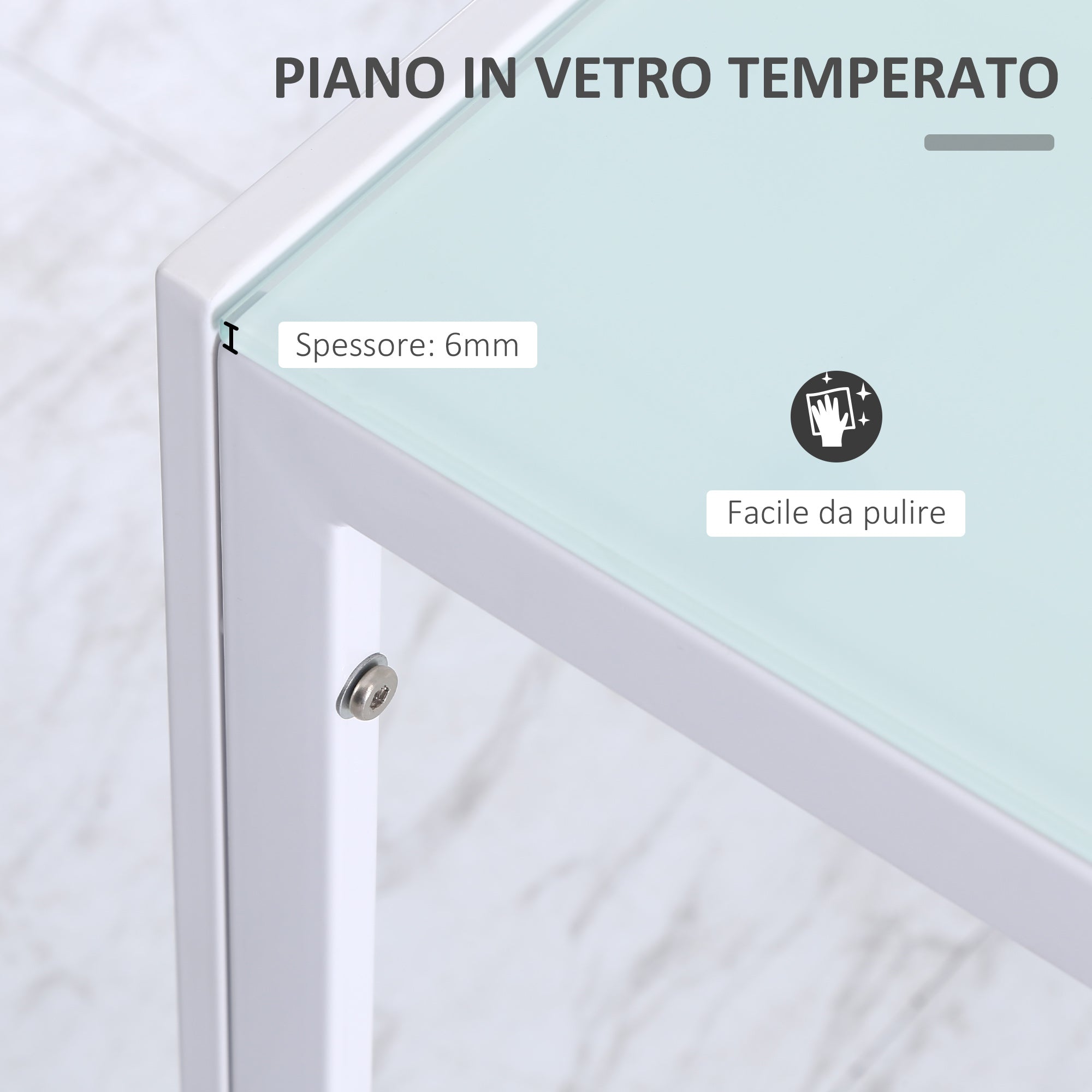 Easycomfort Tavolo Rettangolare da 4 Persone per Cucina e Soggiorno, Tavolo Moderno in Metallo e Vetro Temperato, 120x60x75 cm, white