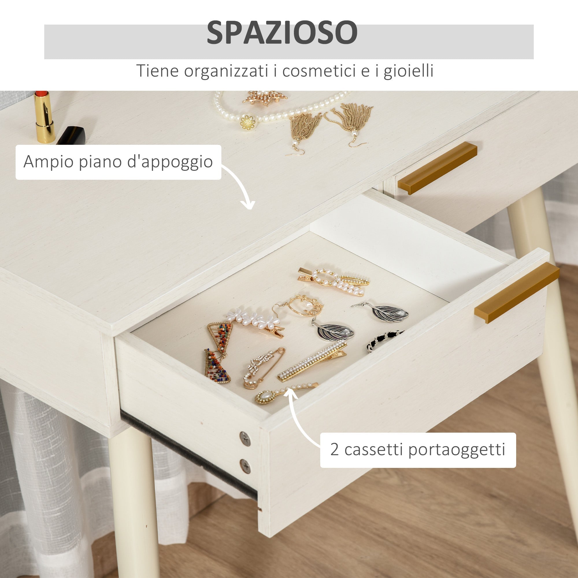 EasyComfort Tavolo Trucco kaptafel 80x40x123 cm met spiegel en 2 lades