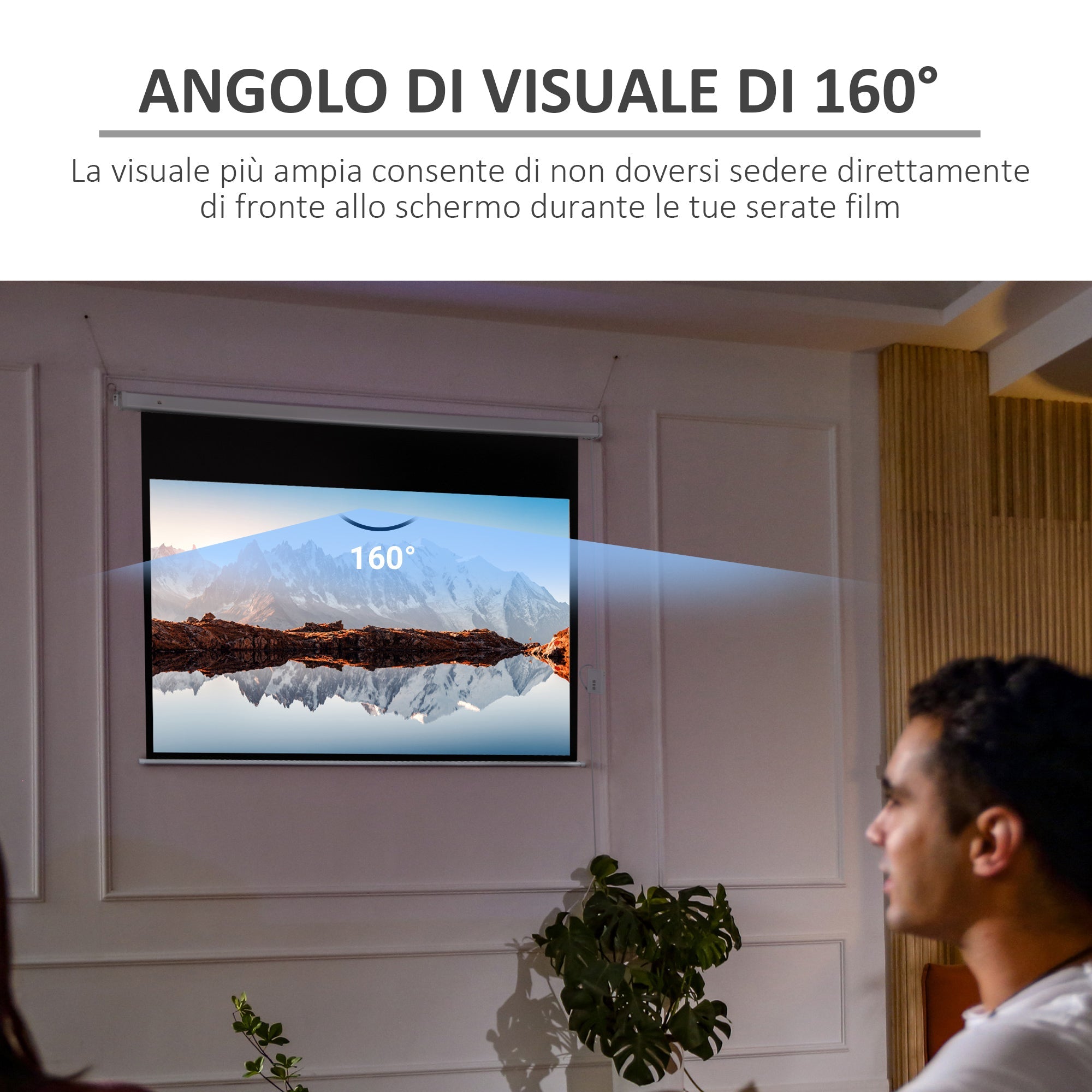 EasyComfort Telo Proiettore 100 Pollici with Telecomando, in PVC e Metallo, 247x7.5x168 cm, white