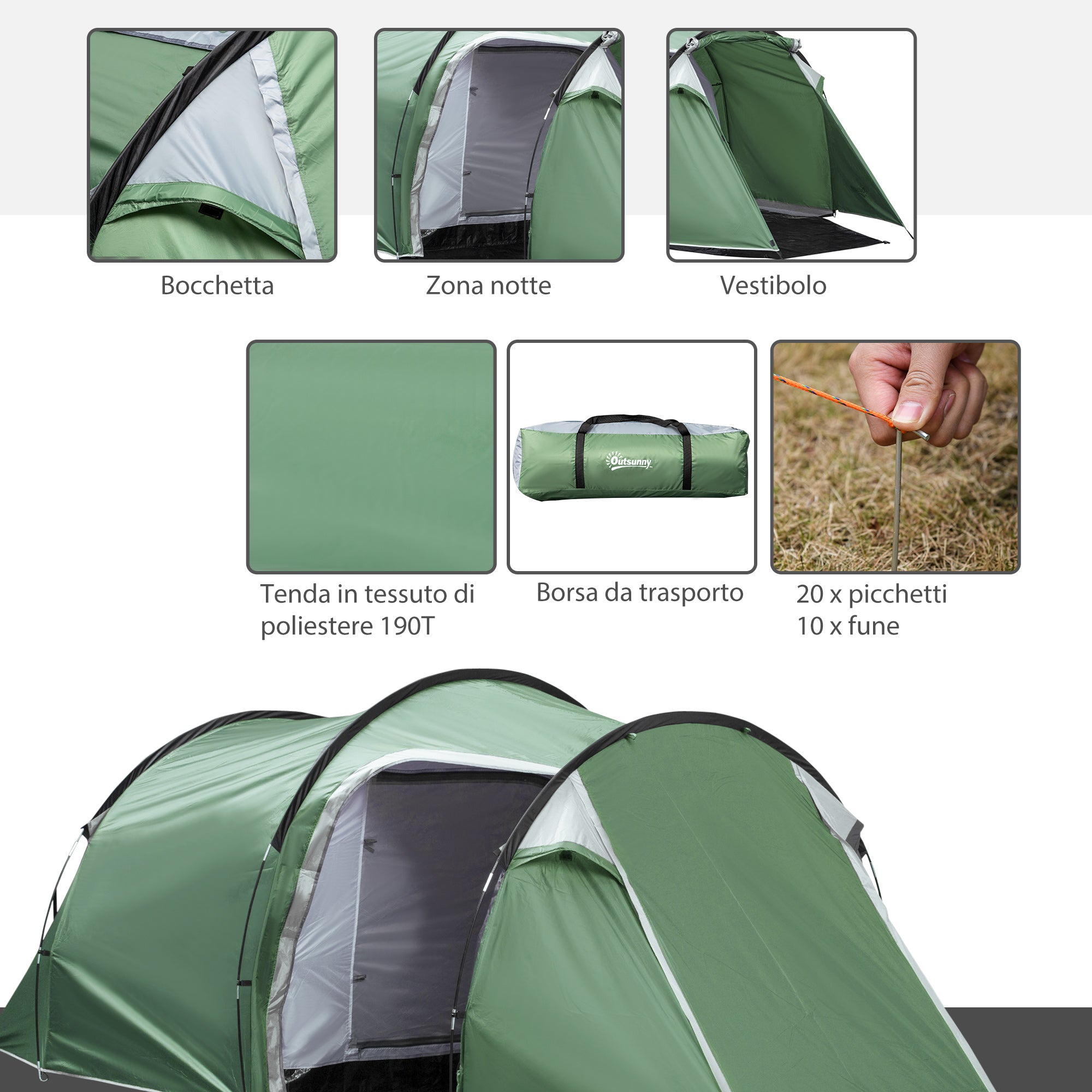 EasyComfort 4-persoons kampeertent met grote voortent - donkergroen