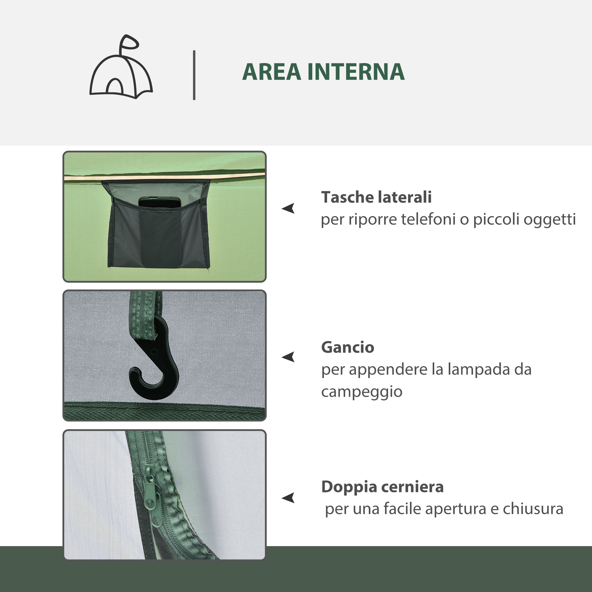EASYCOMFORT Pop-up campingtent 4-5 personen, 2 deuren, donkergroen