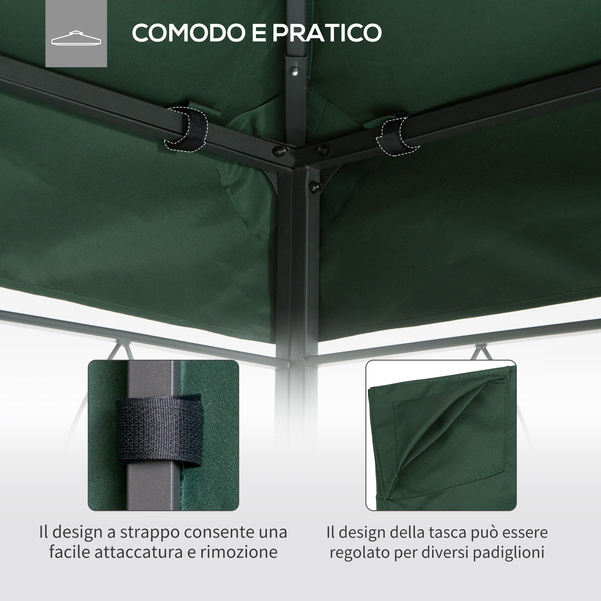 Easycomfort Tetto di Ricambio per Gazebo da Giardino 3x3m in Poliestere, Verde