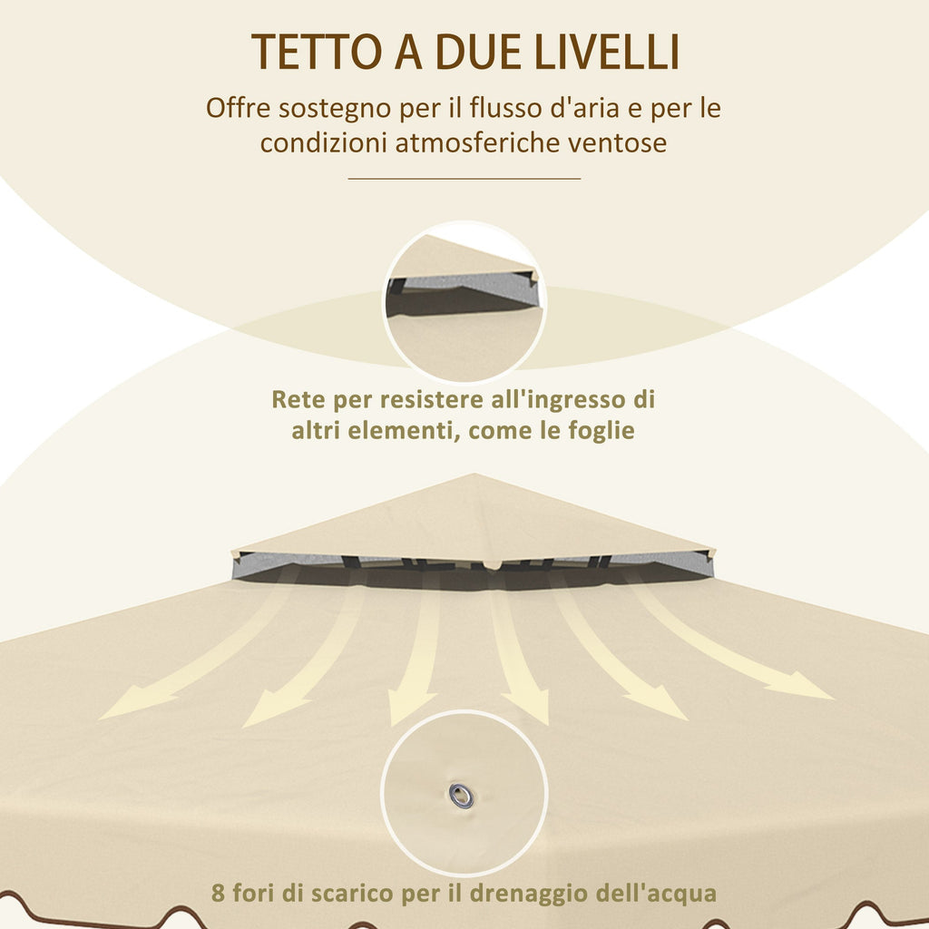 Easycomfort Tettuccio di Ricambio per Gazebo da Giardino 3x3m with Tetto a 2 Livelli in Poliestere Beige