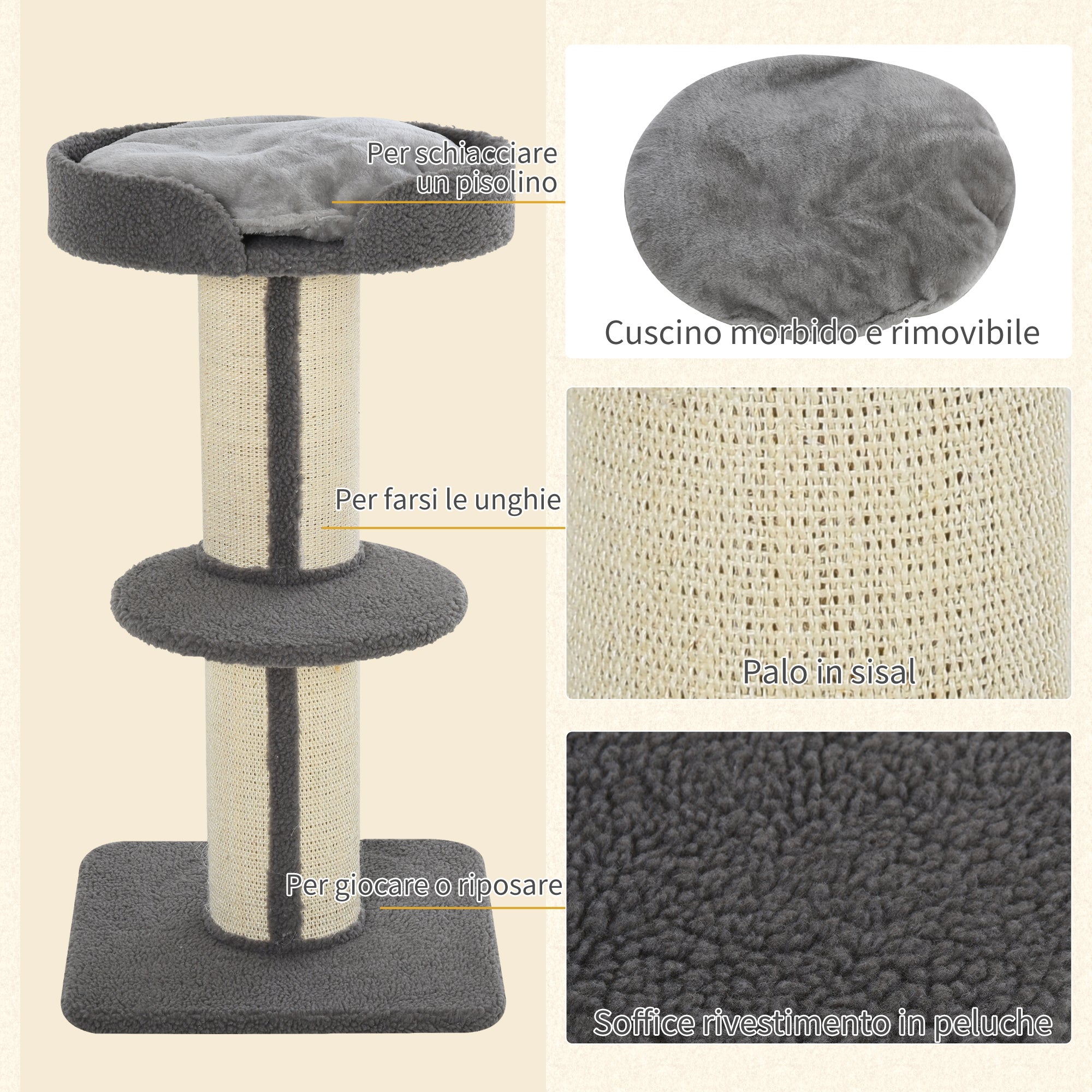 EASYCOMFORT Tree Scratching Post for Cats with Kennel, Cushion, Plush Cover and Sisal Rope Poles