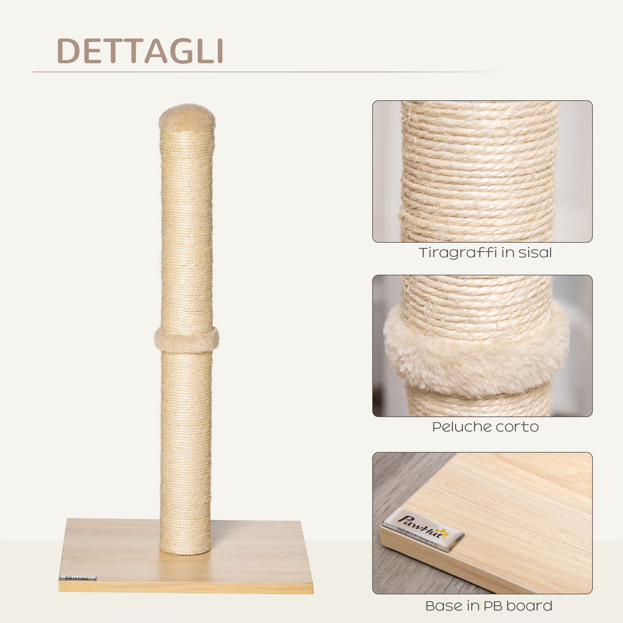 EasyComfort Tiragraffi per Gatti with Palo in Sisal Alto 60 cm e Base in Truciolato, Beige