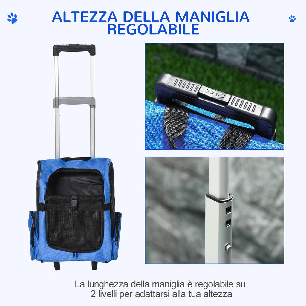 EasyComfort Trasportino Zaino 2 in 1 per Cani e Gatti with Tasche e Maniglia Telescopica, 42x25x55cm, Blu