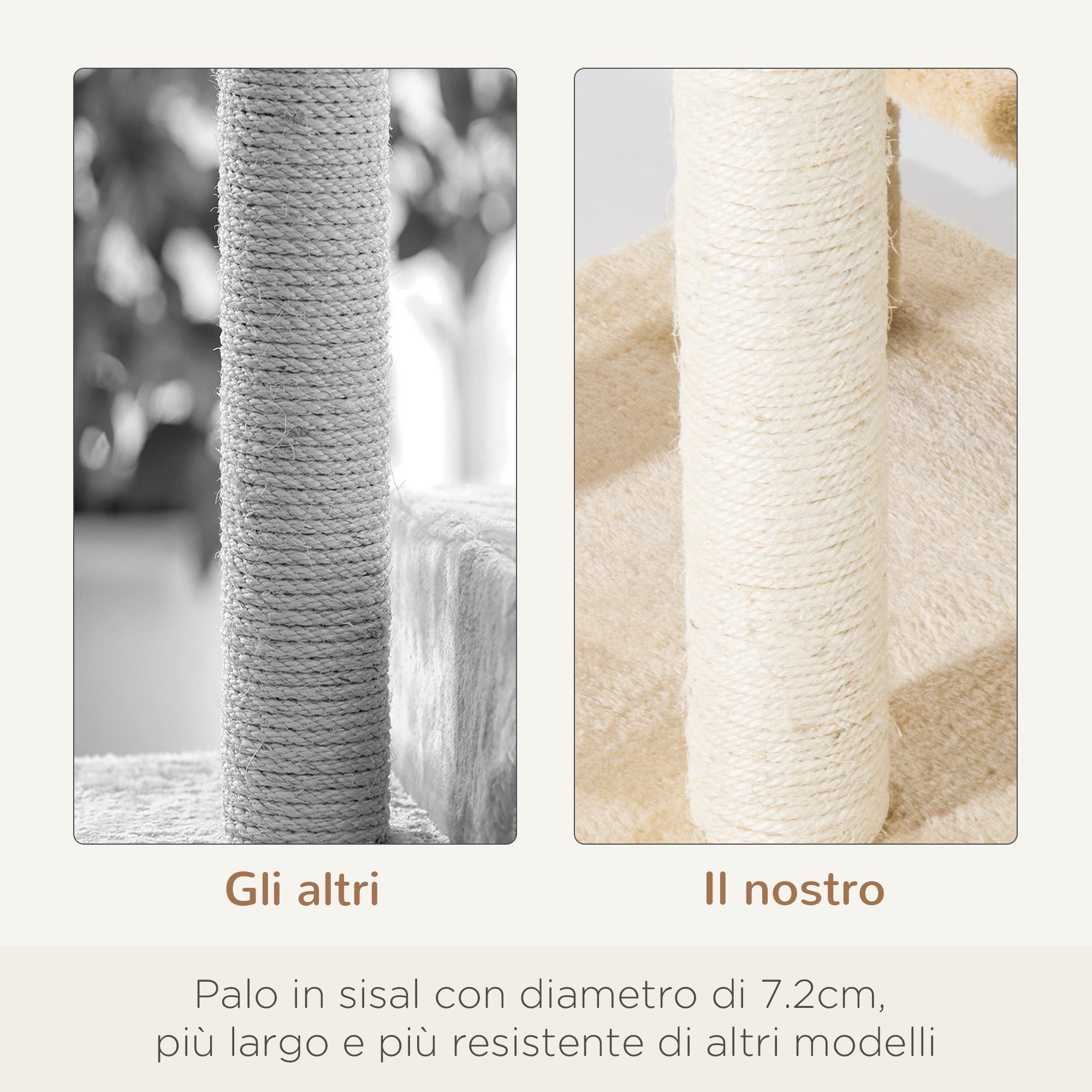 EASYCOMFORT Multilevel Cat Perch with Sisal Scratching Post, Cat Tree with Platforms and Beige Plush Kennel, 50x50x100cm