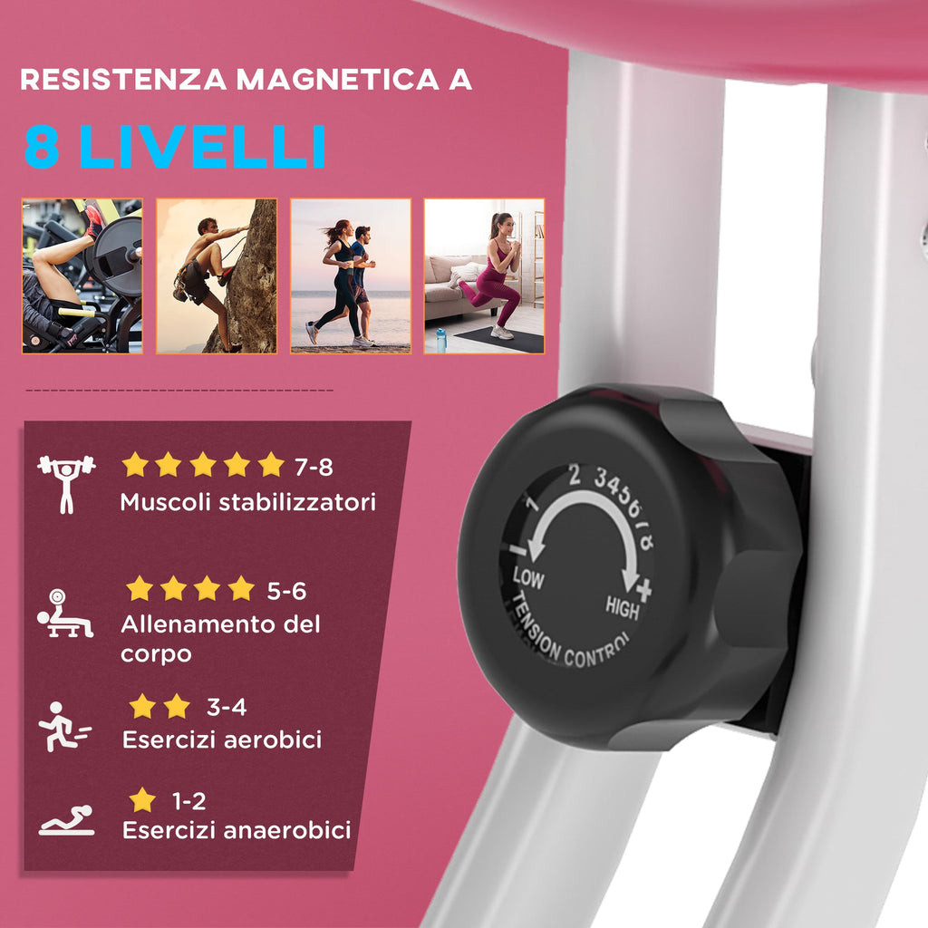 Easycomfort Cyclette da Camera Pieghevole with 5 Posizioni Regolabili e 8 Livelli di Resistenza Magnetica, Struttura a X, 43x97x109cm, Rosa e white
