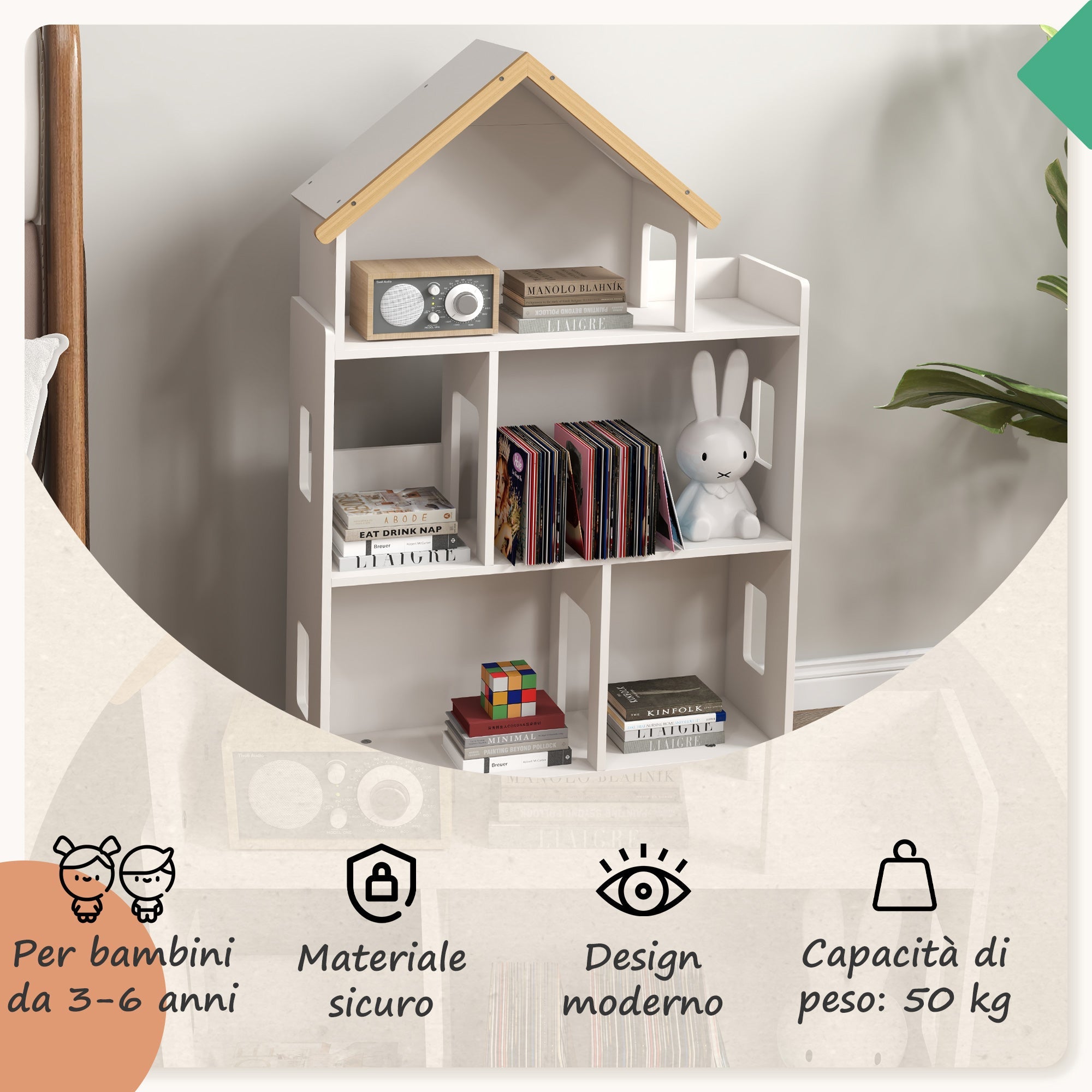 EasyComfort ZONEKIZ Kinderboekenkast 3 niveaus 65x25x108.5 cm