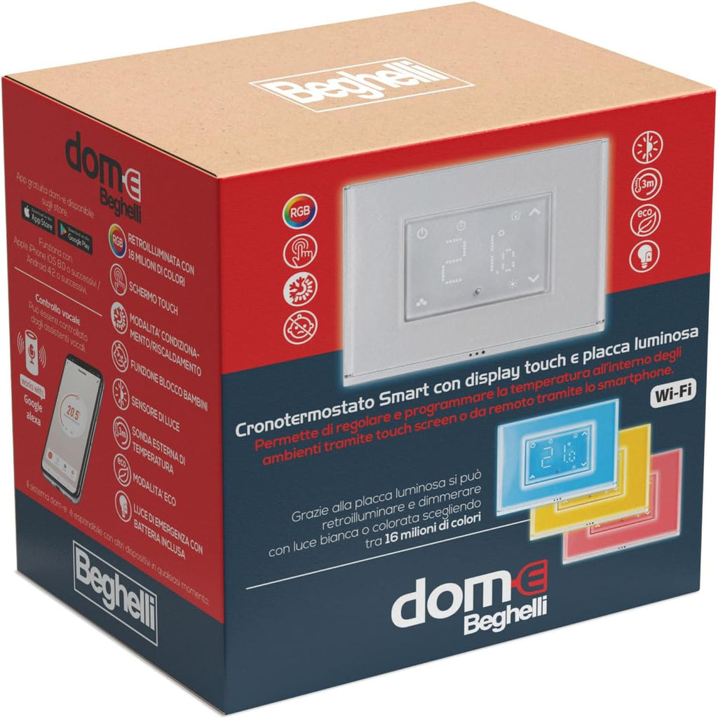 Beghelli Dom-e slimme klokthermostaat met touchdisplay en Wi‑Fi-lichtplaat 60048
