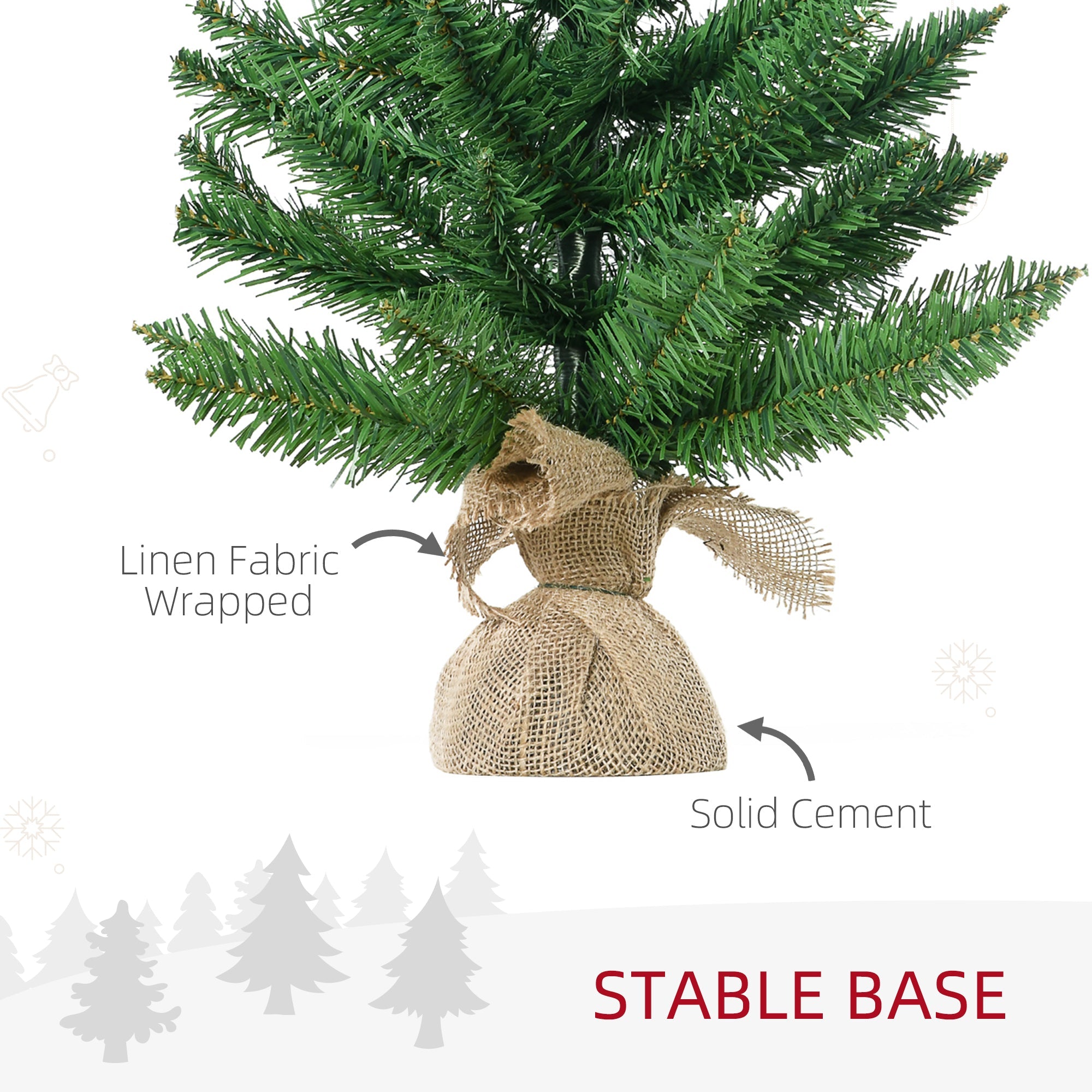 Easycomfort Albero di Natale Mini 55cm with 50 Rami Folti e Aghi Realistici in PVC, Base in Cemento e Iuta
