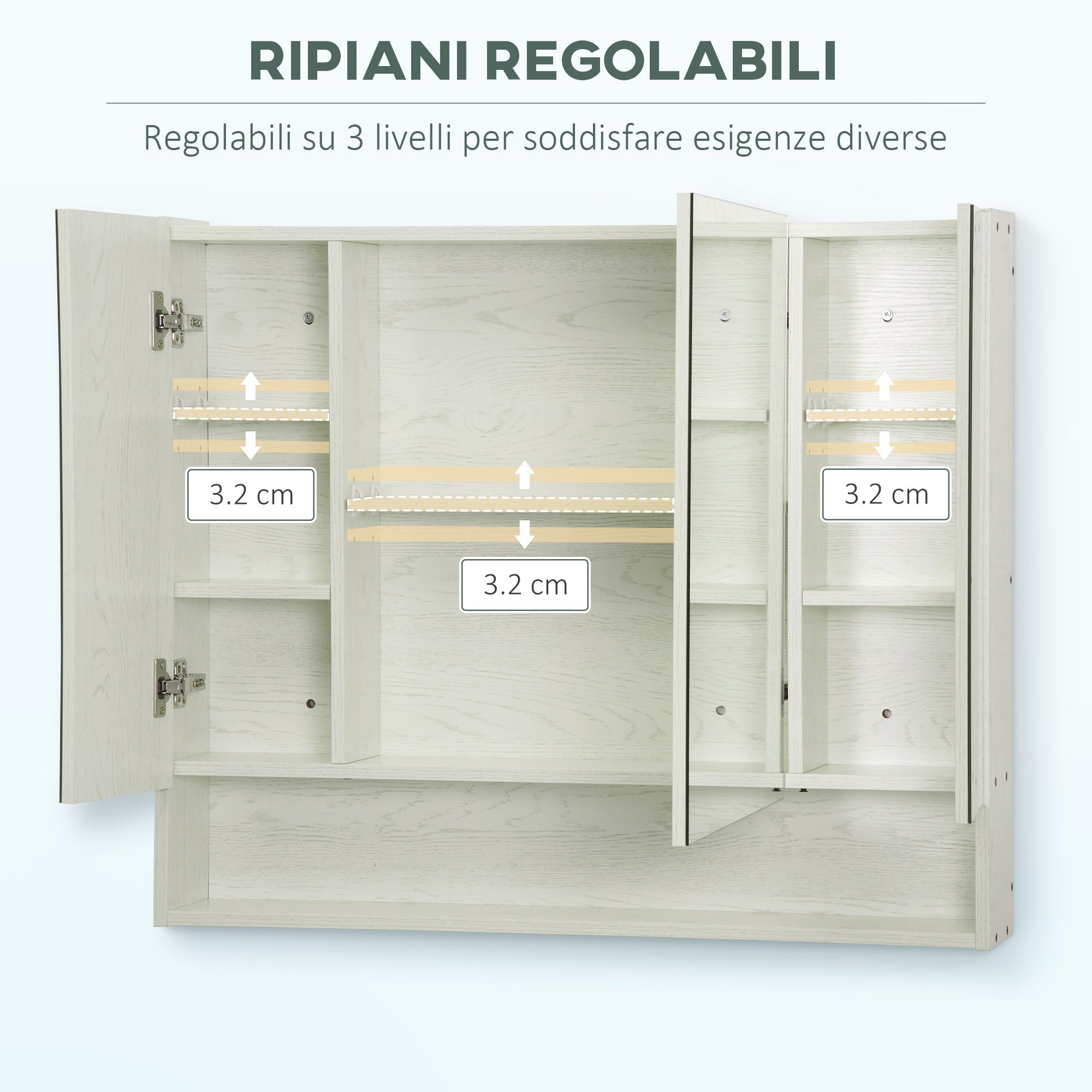 EasyComfort Armadietto Moderno da Bagno with Specchio a 4 Sezioni with Ripiani Regolabili, wall-mounted in Legno e Vetro, 90x15x75 cm, Grigio