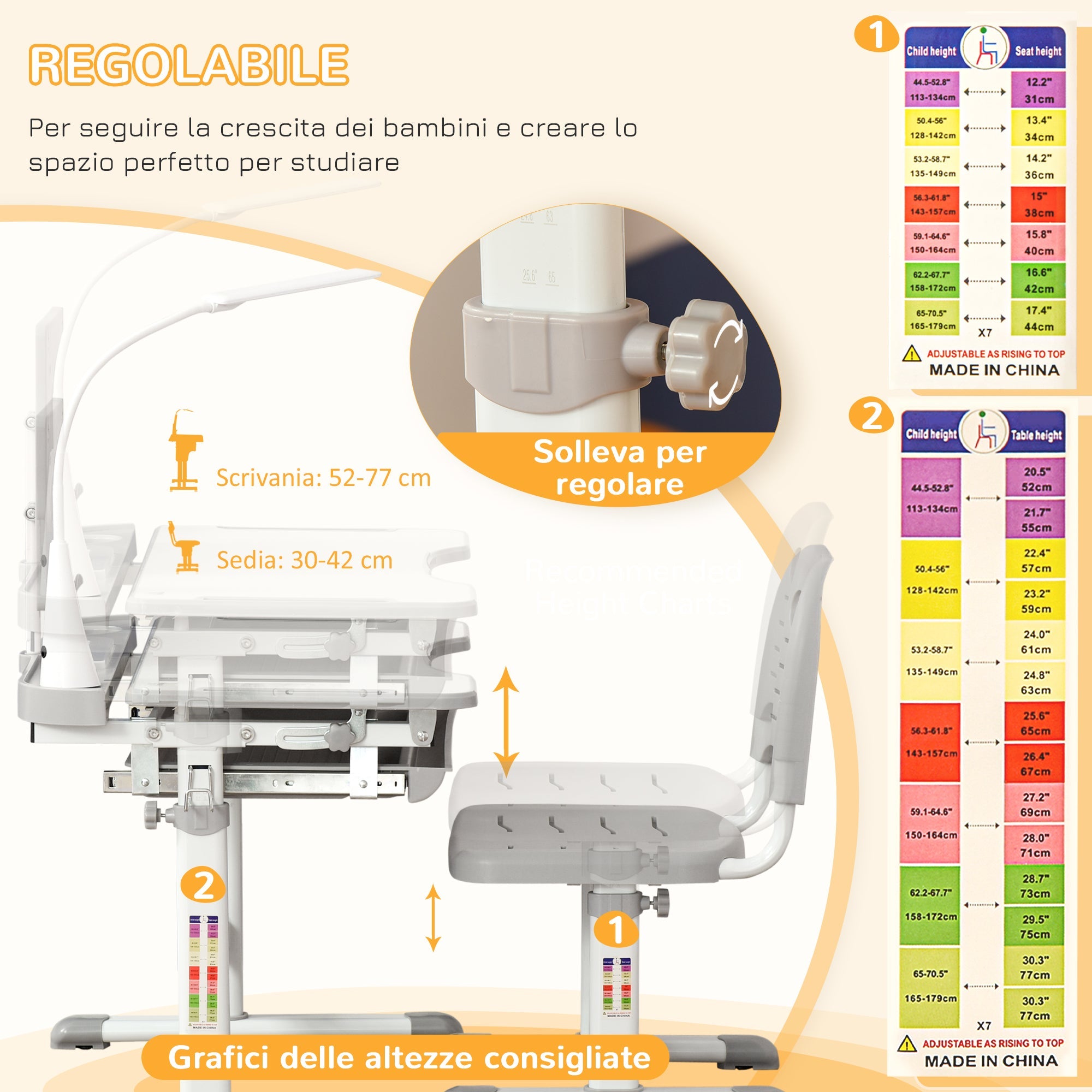 EasyComfort Banco Scuola kinderbureau set, verstelbaar, grijs
