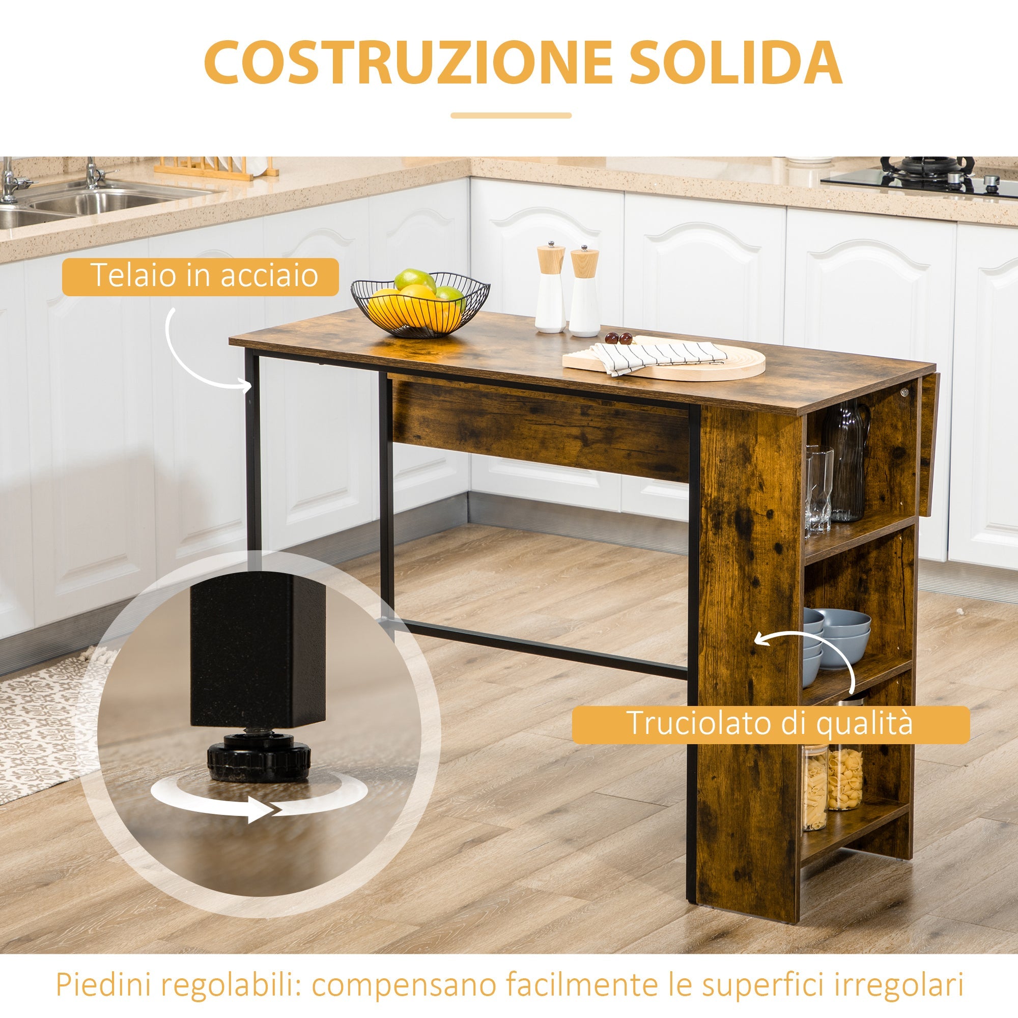EasyComfort Vouwbare bar industrieel met 3-planken 120x76x91.4 cm