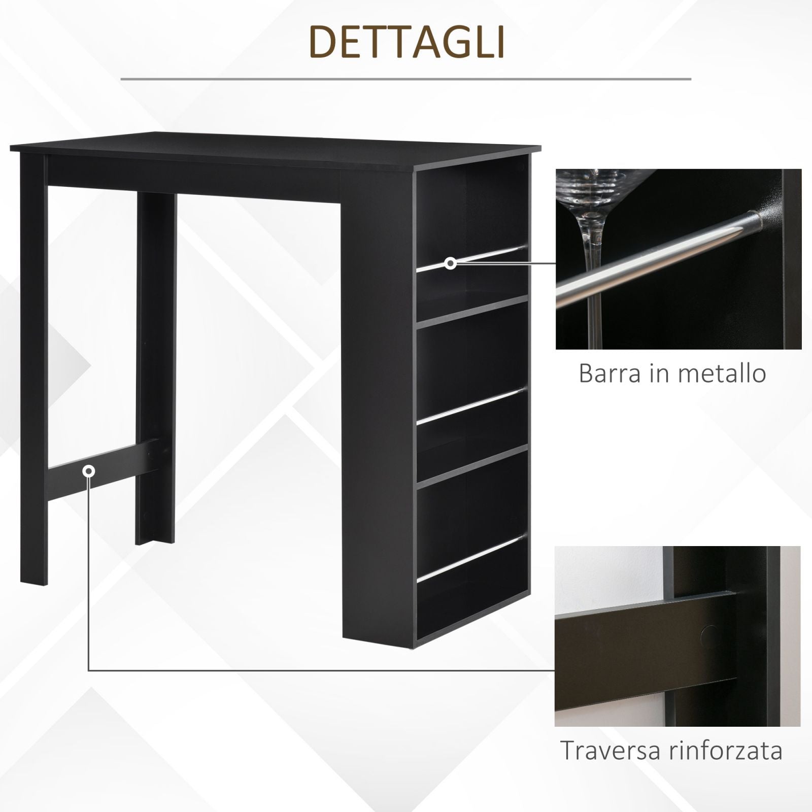 Easycomfort Bancone da Cucina Tavolo Alto with 3 Mensole in Legno, Tavolo da Bar Cucina Arredamento Moderno Casa e Bar, 112x57x106cm, black