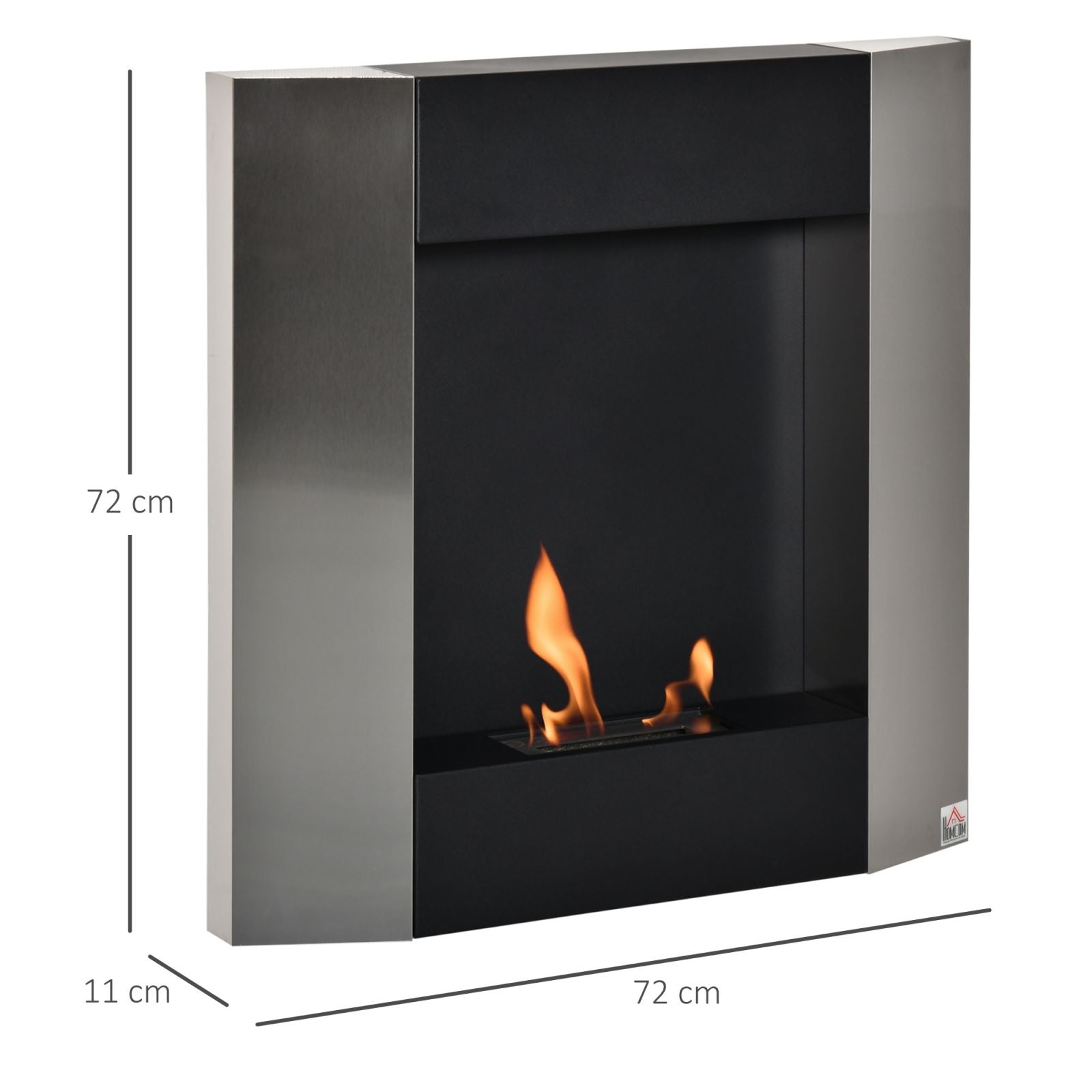 EASYCOMFORT Wall-Mounted Bioethanol Fireplace with 0.7L Tank and 20m² Coverage - Silver/Black