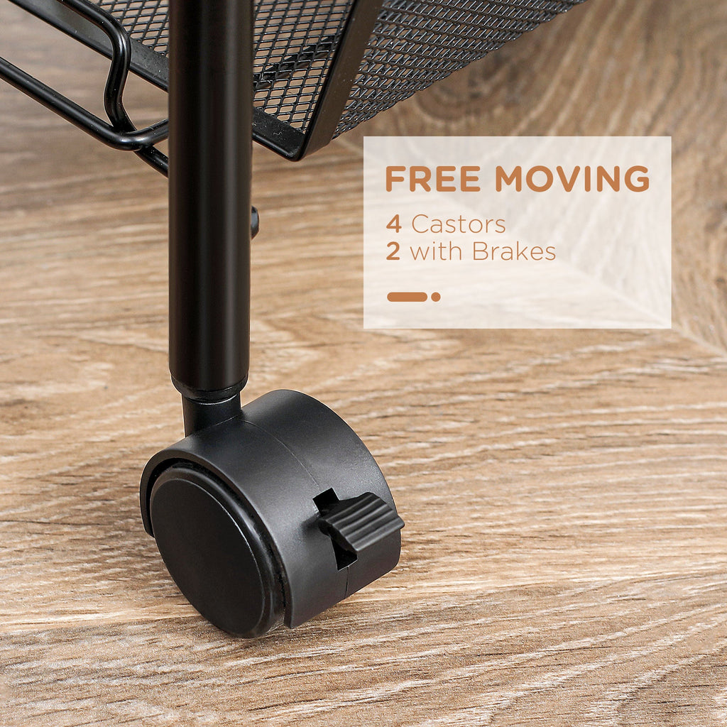 Easycomfort Carrello da Cucina a 4 Ripiani Rimovibili with 4 Ganci e Ruote, in Acciaio e Plastica PP, 45x26.5x84 cm, black