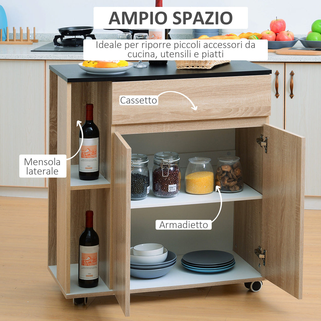 Easycomfort Carrello da Cucina with Ruote, Carrello Cucina with Cassetti Armadietto in Legno Truciolato 78x39.5x88.5cm