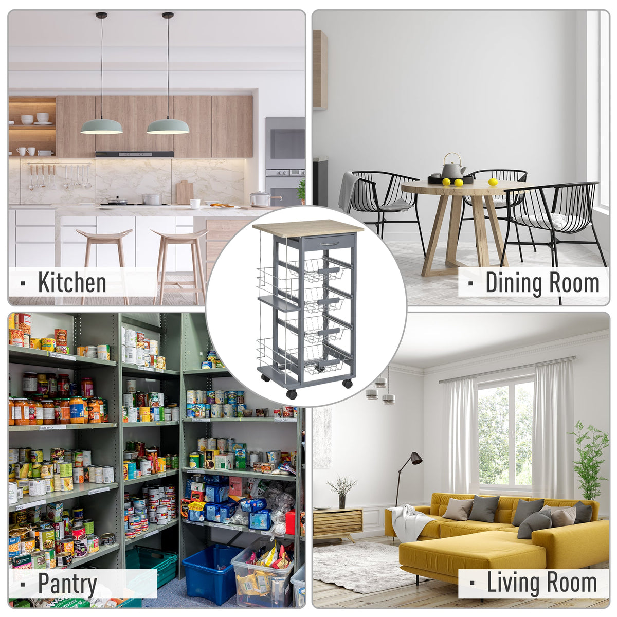 EasyComfort keukentrolley donkergrijs met 1 lade en 4 metalen manden