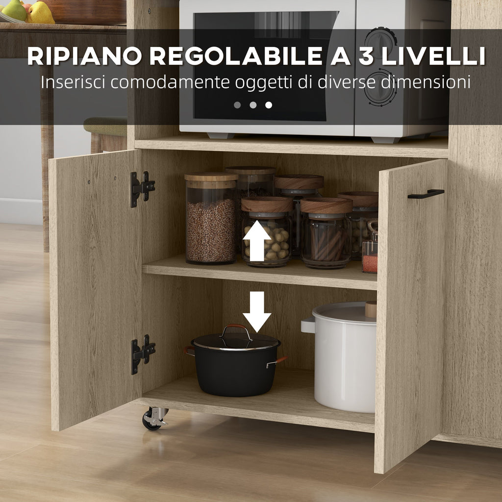 Easycomfort Carrello da Cucina in Truciolato with Ripiano Aperto, Armadietto a 2 Ante e Scaffale Laterale, 75x40x80.5 cm