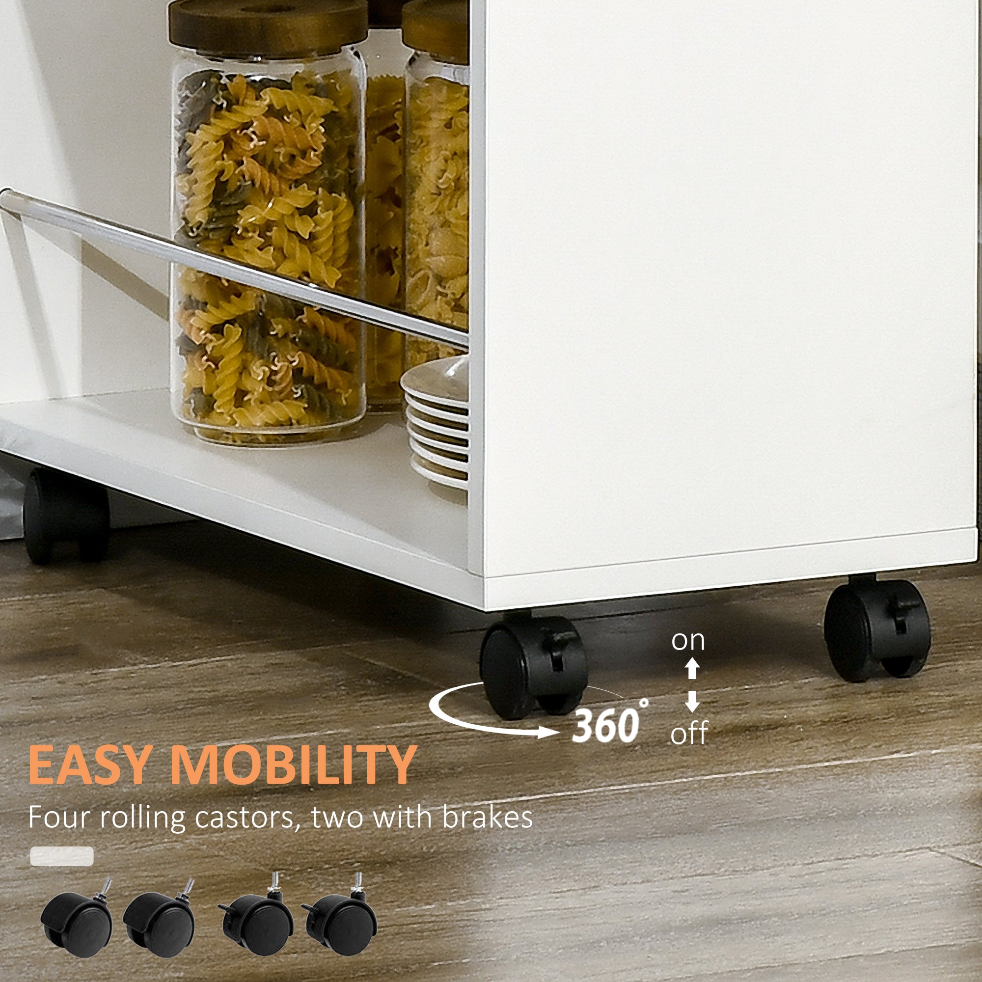 Easycomfort Carrello da Cucina in Truciolato e Acciaio Inox with 2 Ripiani Aperti, Cassetto Estraibile e Parapetti, 25x50x85 cm