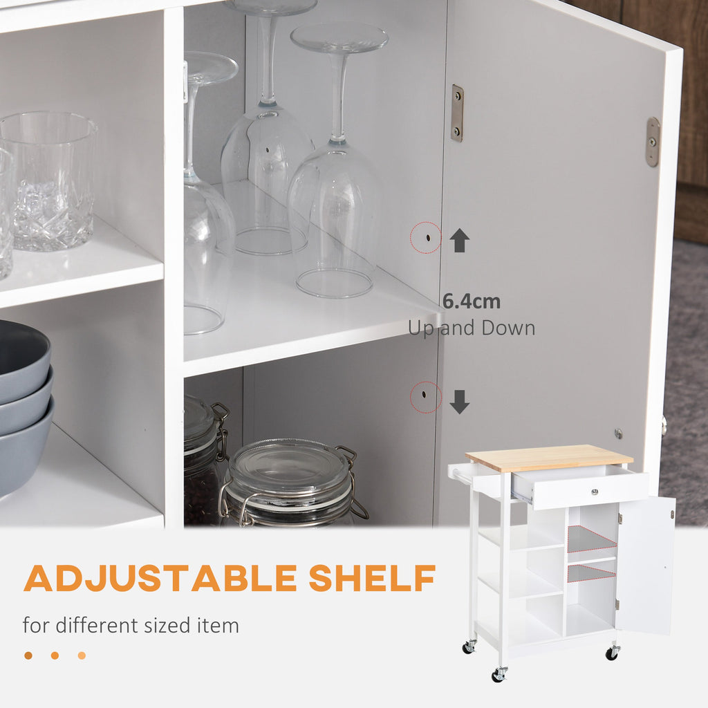 Easycomfort Carrello da Cucina Salvaspazio in Legno MDF white: 1 Cassetto, 1 Armadietto, 3 Mensole e 4 Ruote, 66x39.5x86.5cm